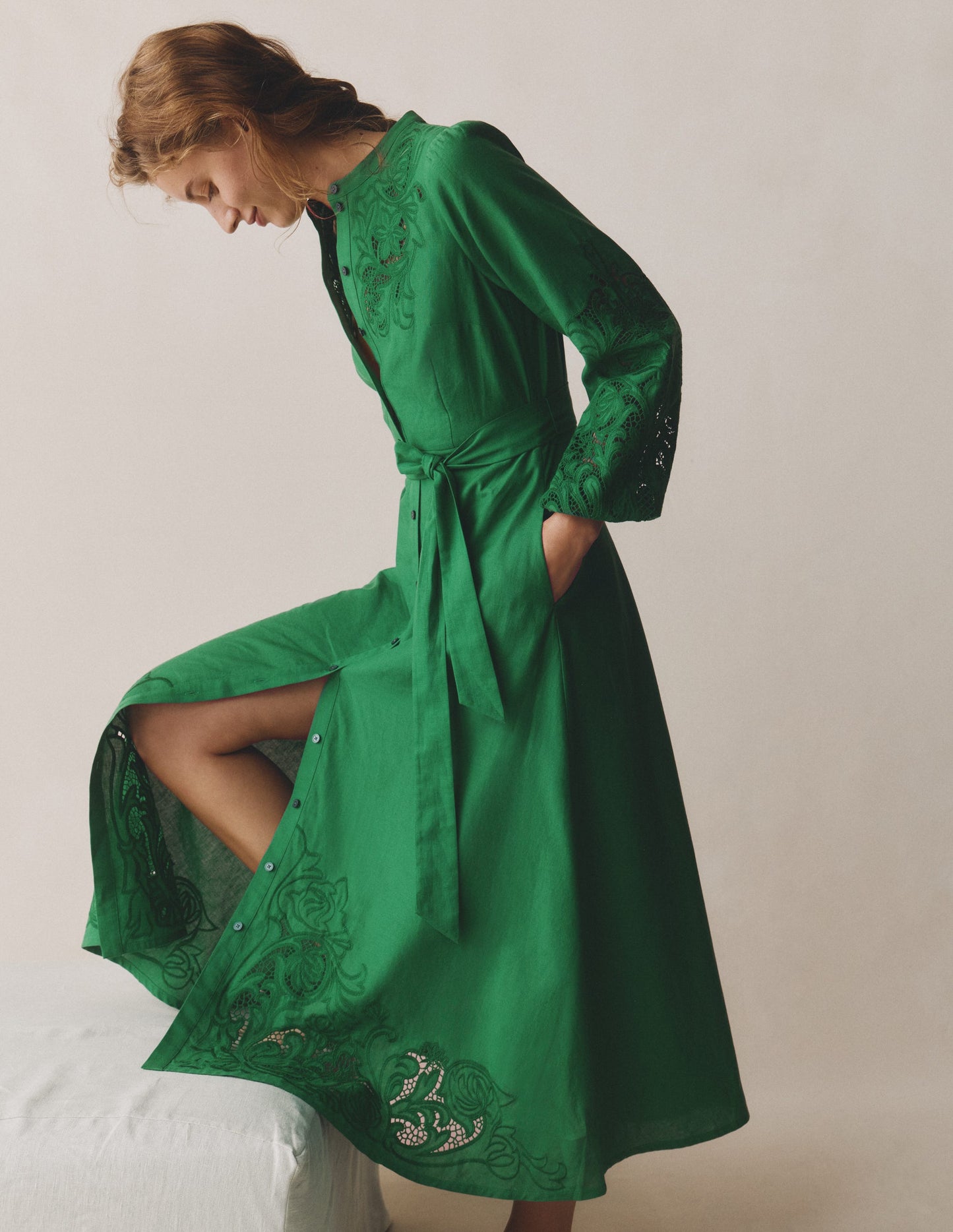 Robe-chemise Mae en lin mélangé-Vert des Highlands