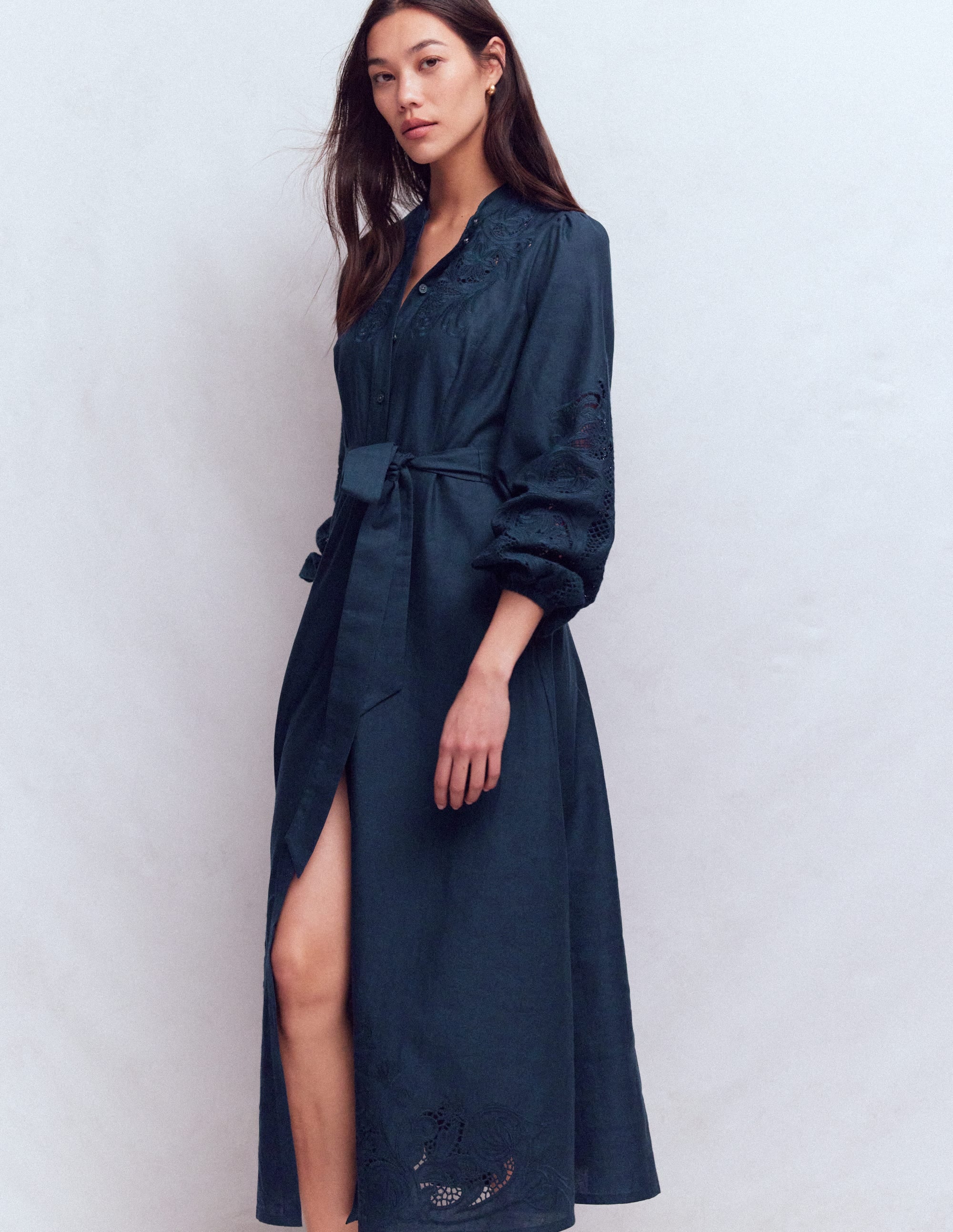Mae Hemdblusenkleid aus Leinenmischgewebe-Marineblau - Image 1