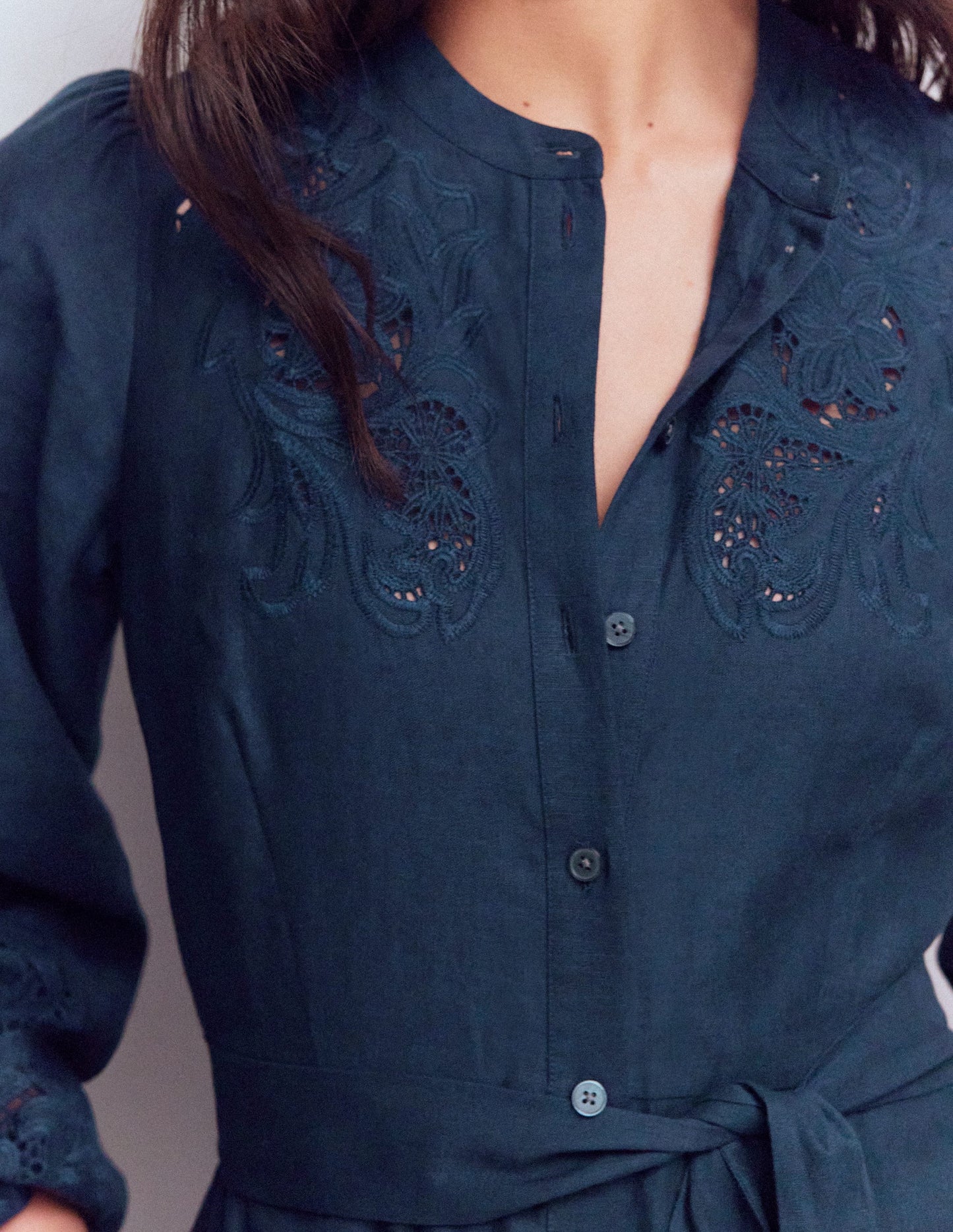 Robe-chemise Mae en lin mélangé-Bleu marine