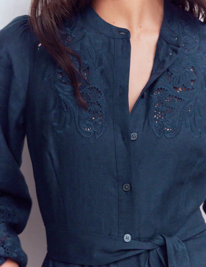 Robe-chemise Mae en lin mélangé-Bleu marine-2