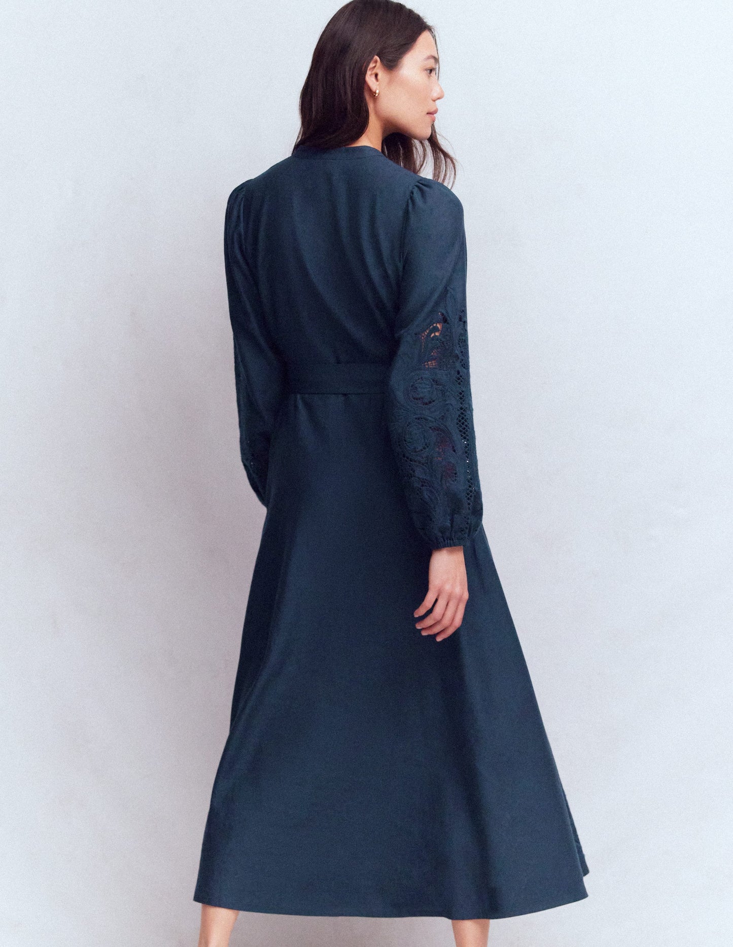 Robe-chemise Mae en lin mélangé-Bleu marine