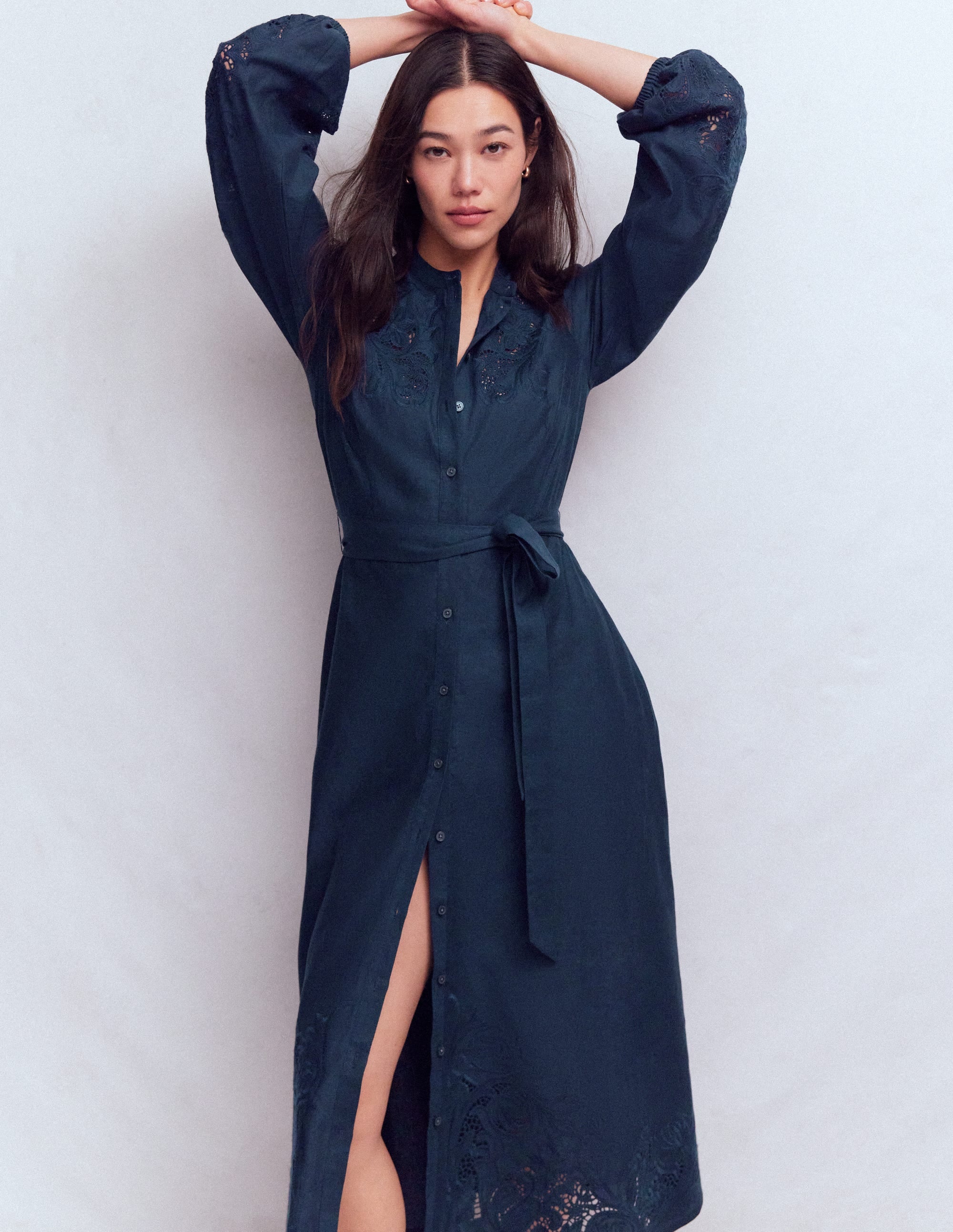 Mae Hemdblusenkleid aus Leinenmischgewebe-Marineblau - Image 4