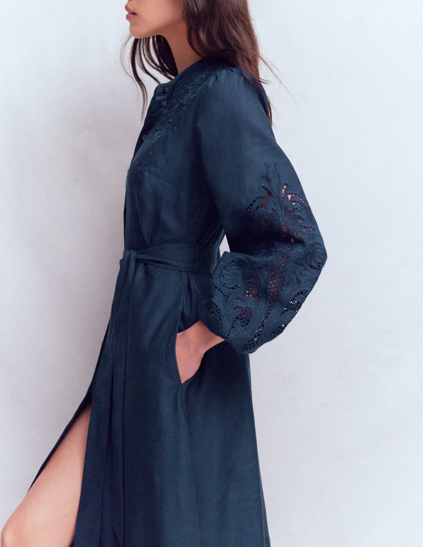 Robe-chemise Mae en lin mélangé-Bleu marine