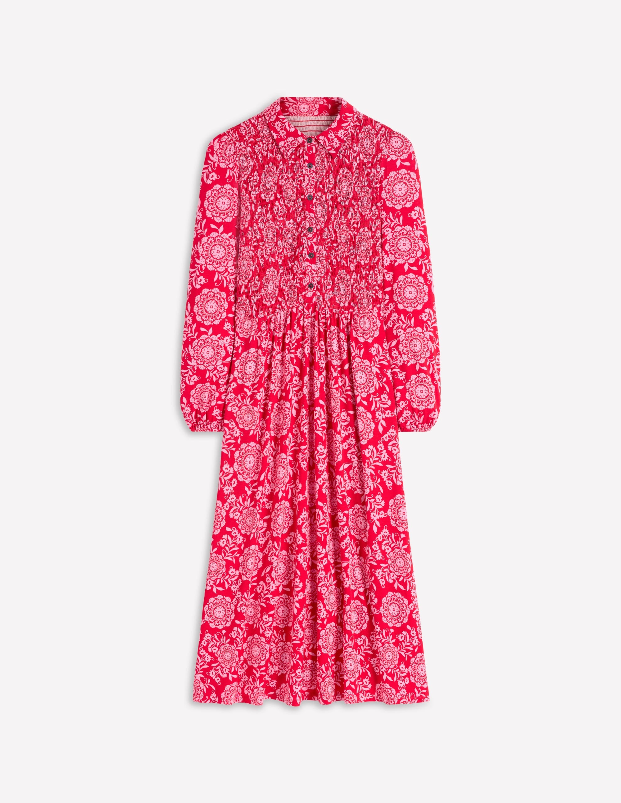 Smocked Jersey Dress-Merida Red, Decorative Blossom - Image 7
