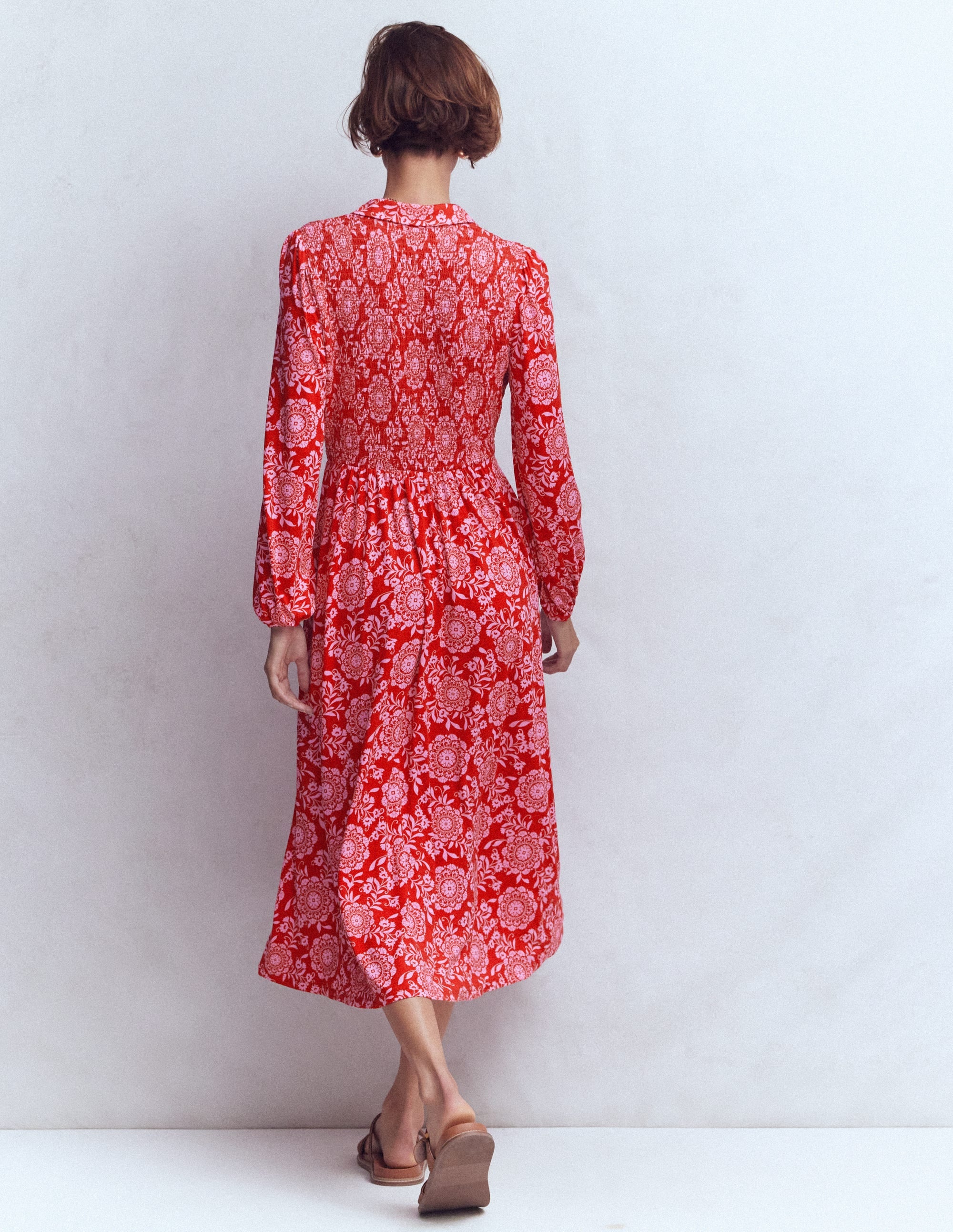 Smocked Jersey Dress-Merida Red, Decorative Blossom - Image 3