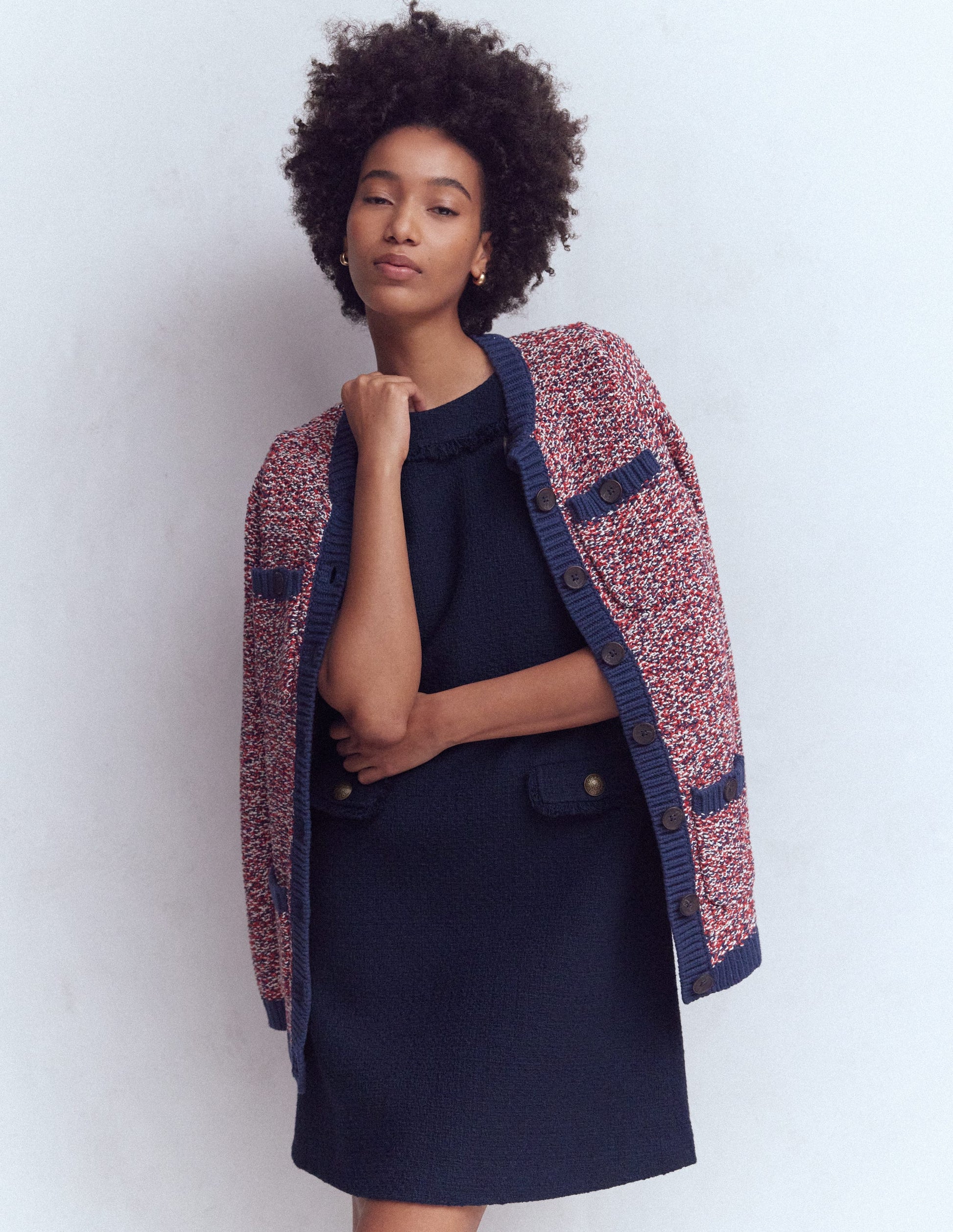 Robe droite Evita en coton-Bleu marine-1