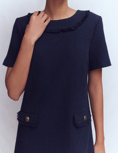 Robe droite Evita en coton-Bleu marine-2