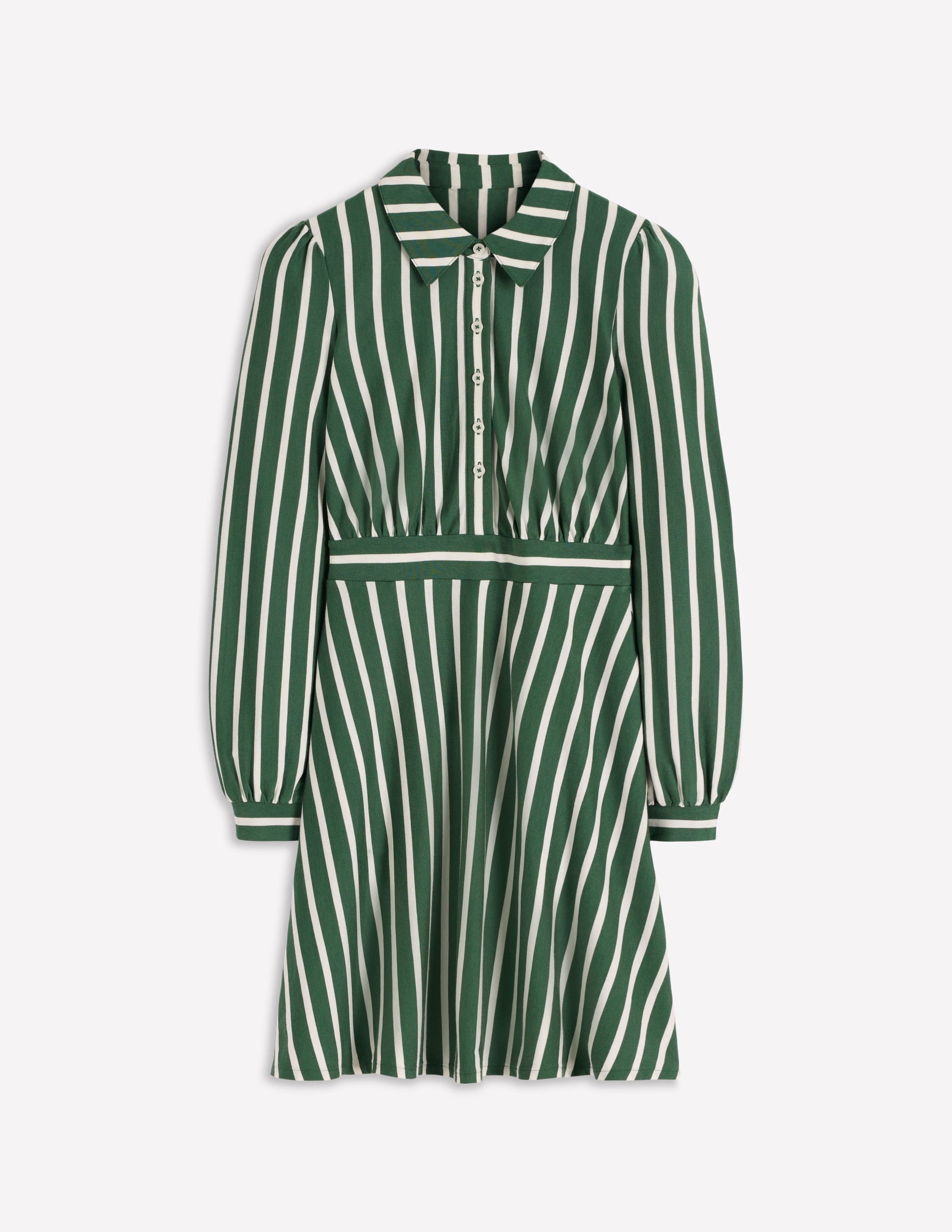 Orla Short Jersey Shirt Dress-Hunter Green, Ivory Stripe-7