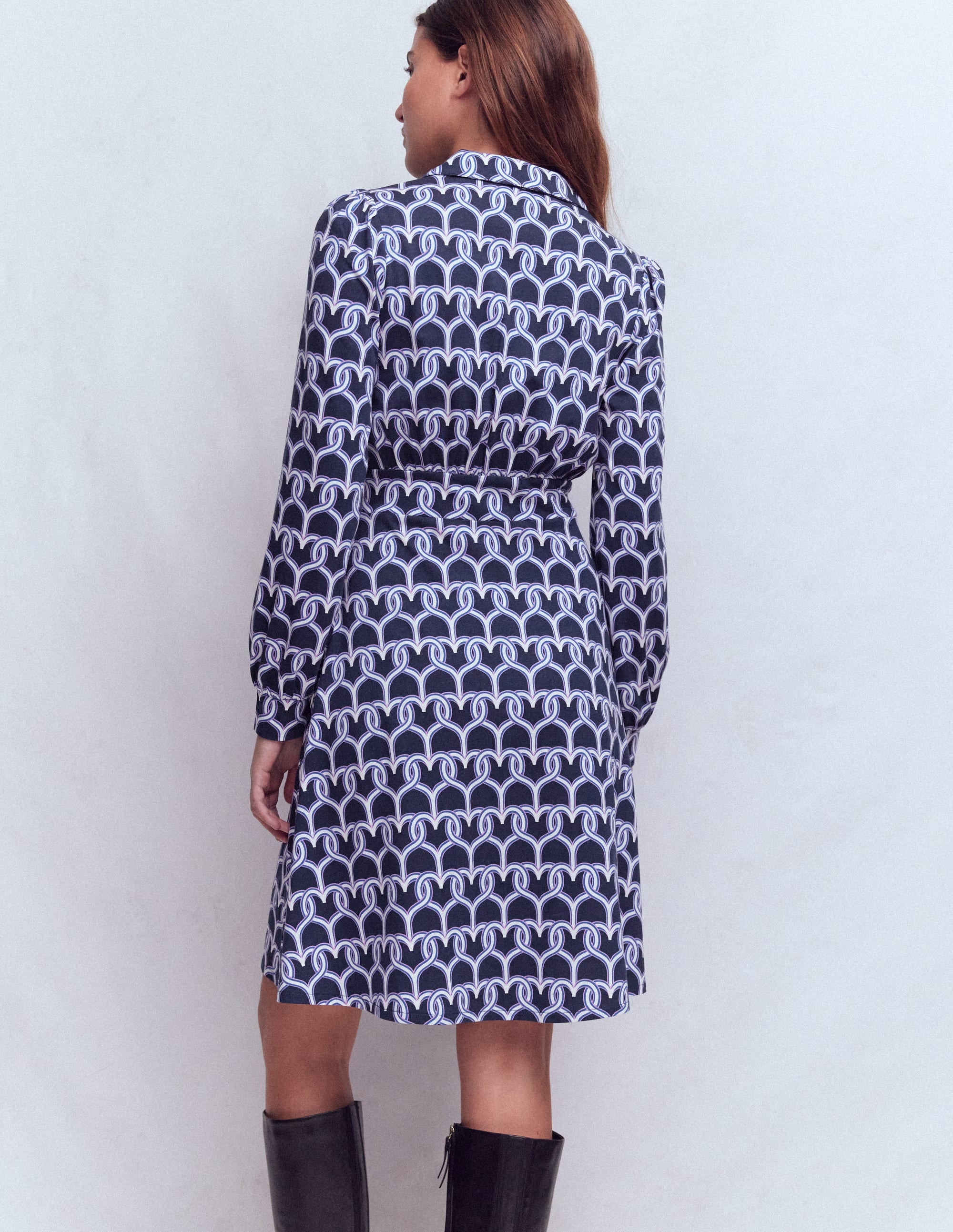 Orla Kurzes Jersey-Hemdblusenkleid-Französisches Marineblau, Verschlungene Herzen - Image 3