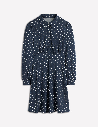 Robe-chemise courte en jersey Orla-Bleu marine foncé, pois peints-5