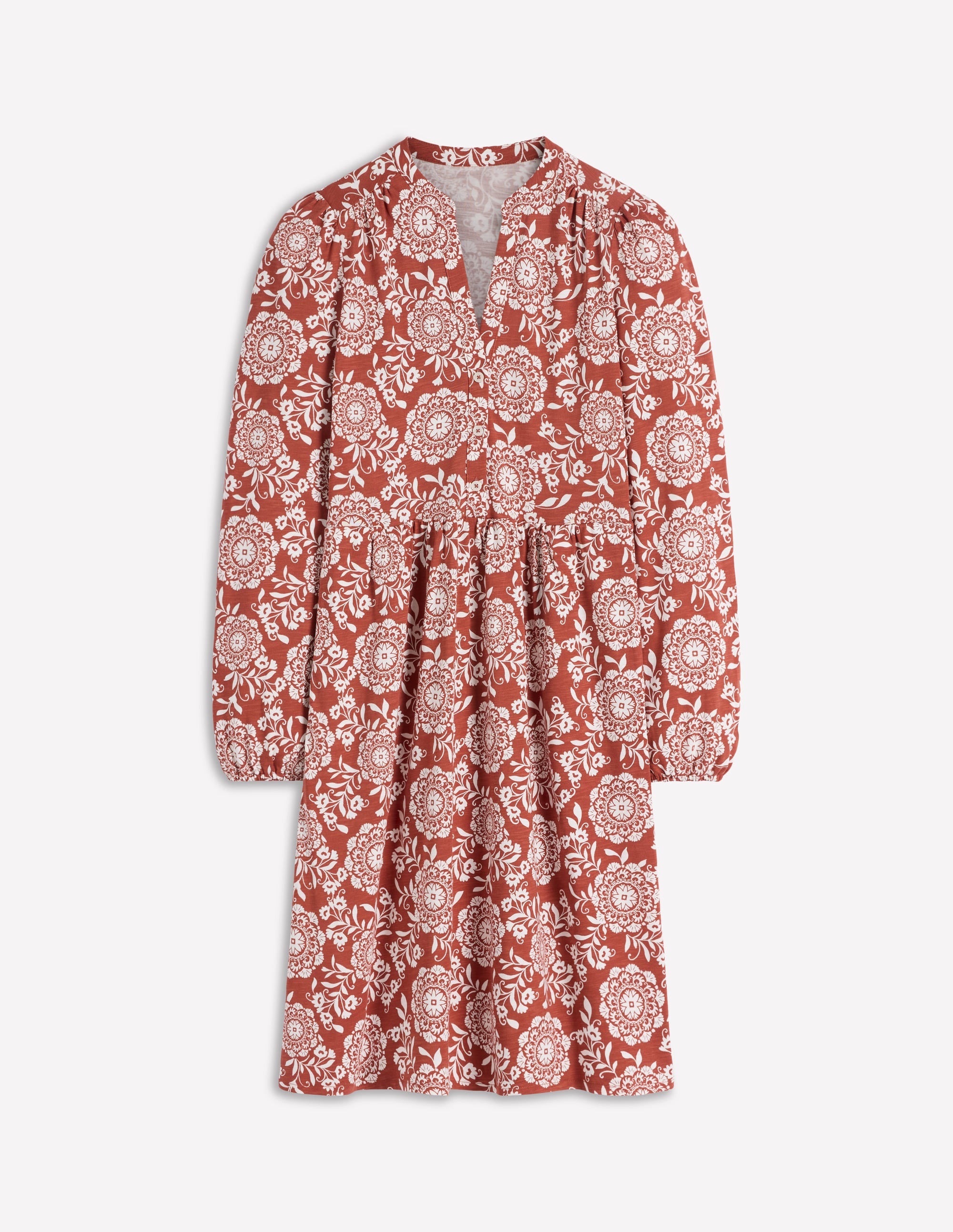 Robe courte Amy en jersey-Marron, motif Decorative Blossom - Image 5