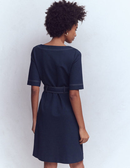 Robe droite Bria en point de Rome-Bleu marine-3