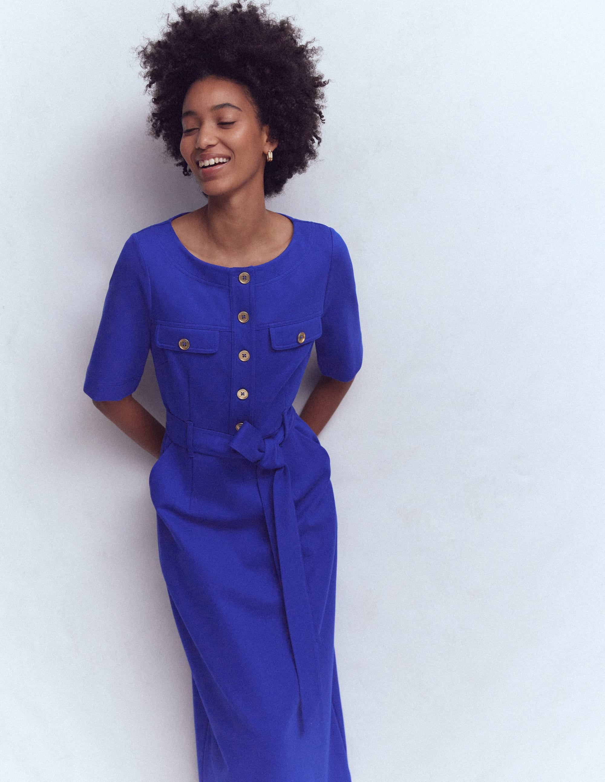 Robe midi Bria en point de Rome-Bleu vif - Image 4