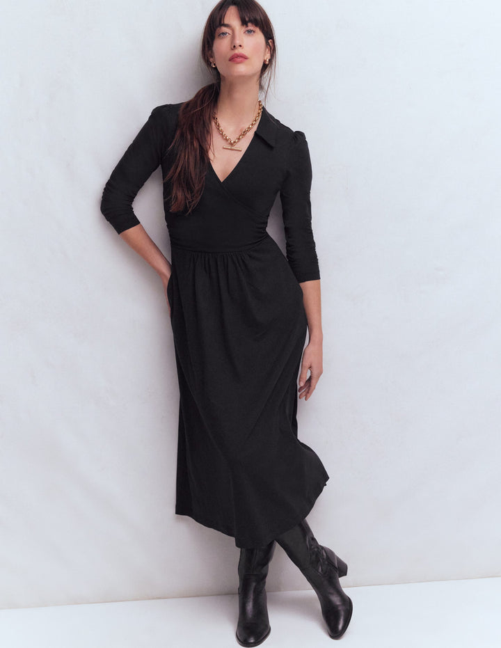 Carla Jersey-Wickelkleid-Schwarz