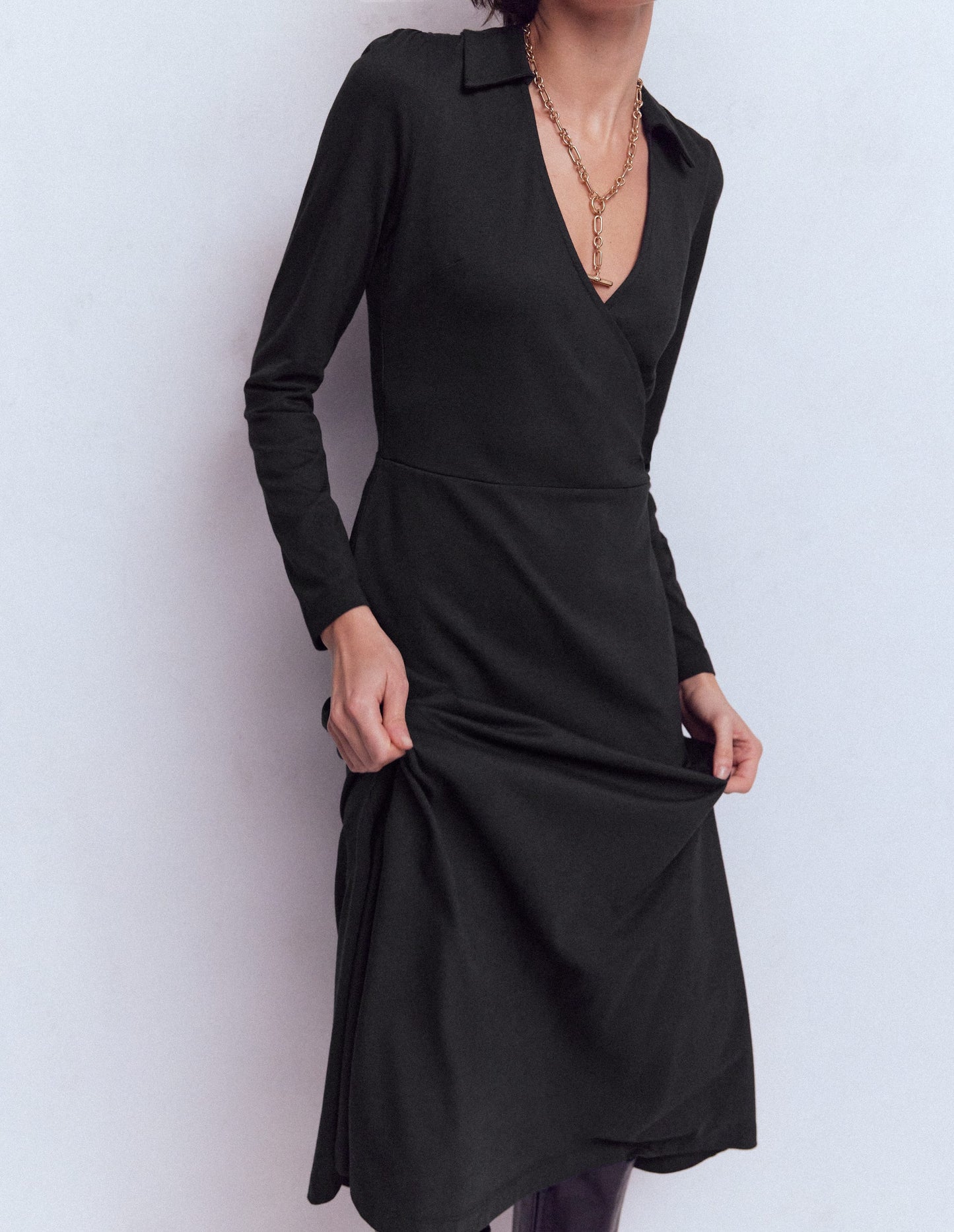 Carla Jersey-Wickelkleid-Schwarz