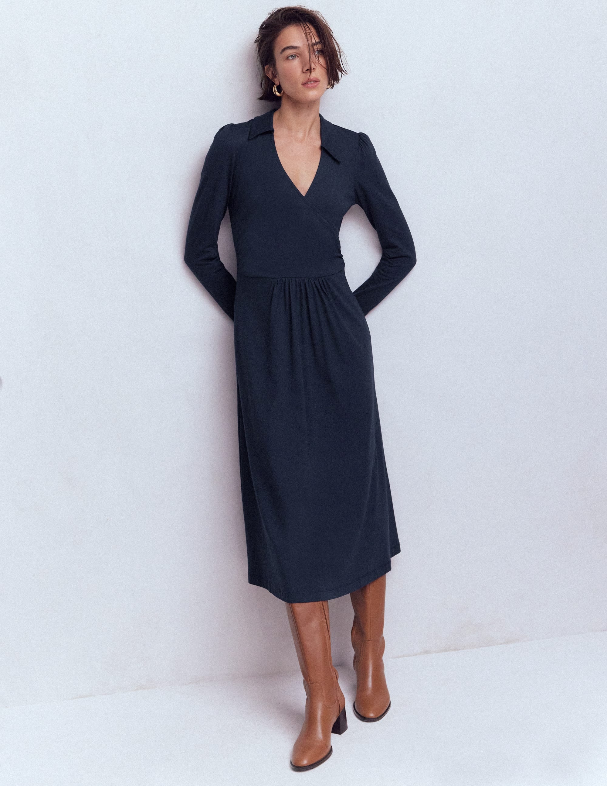 Carla Jersey-Wickelkleid-Marineblau - Image 1