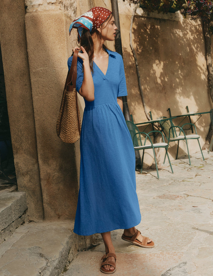 Aria Jerseykleid mit Kragen-Turmalinblau