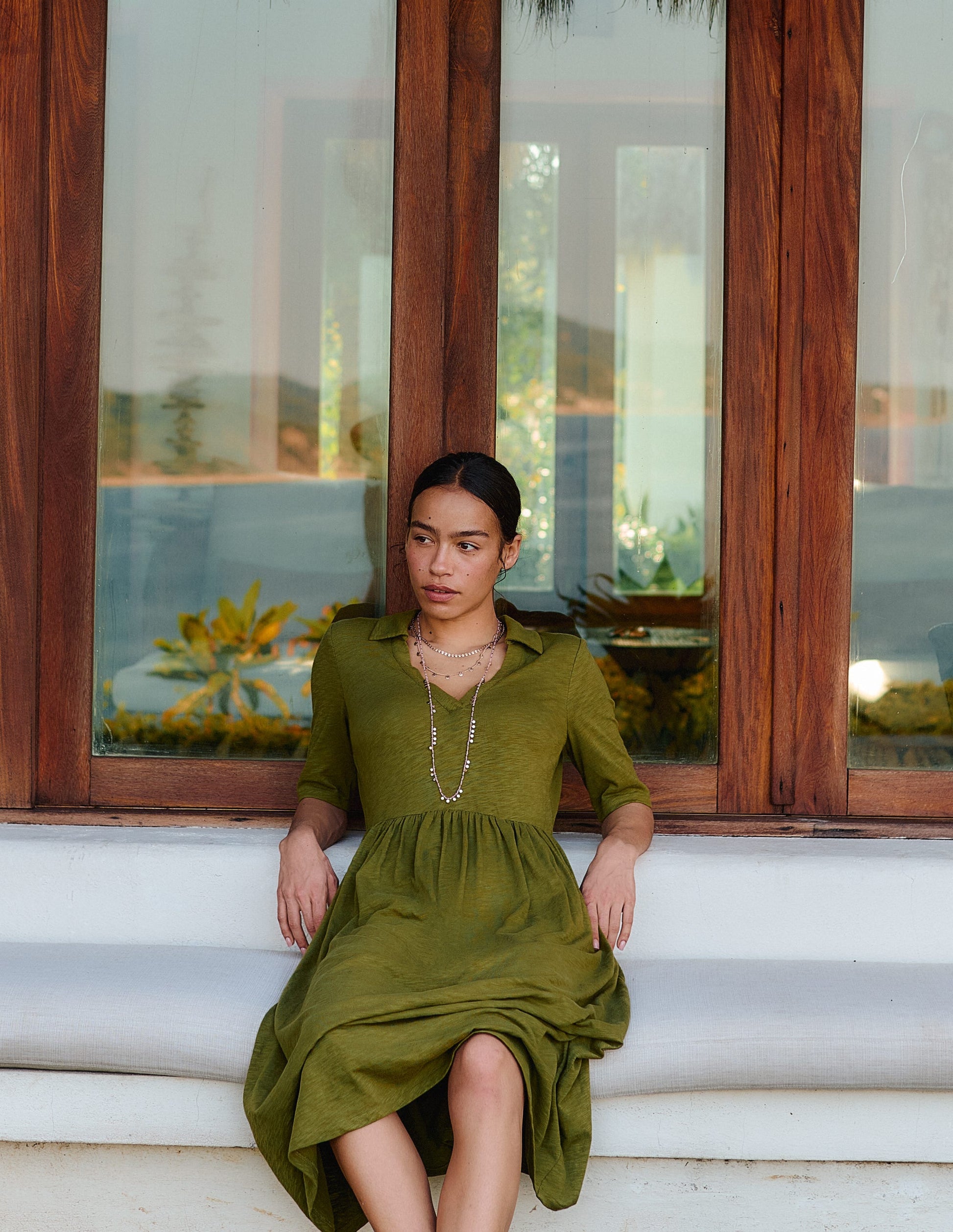 Aria Jerseykleid mit Kragen-Promenadengrün-1