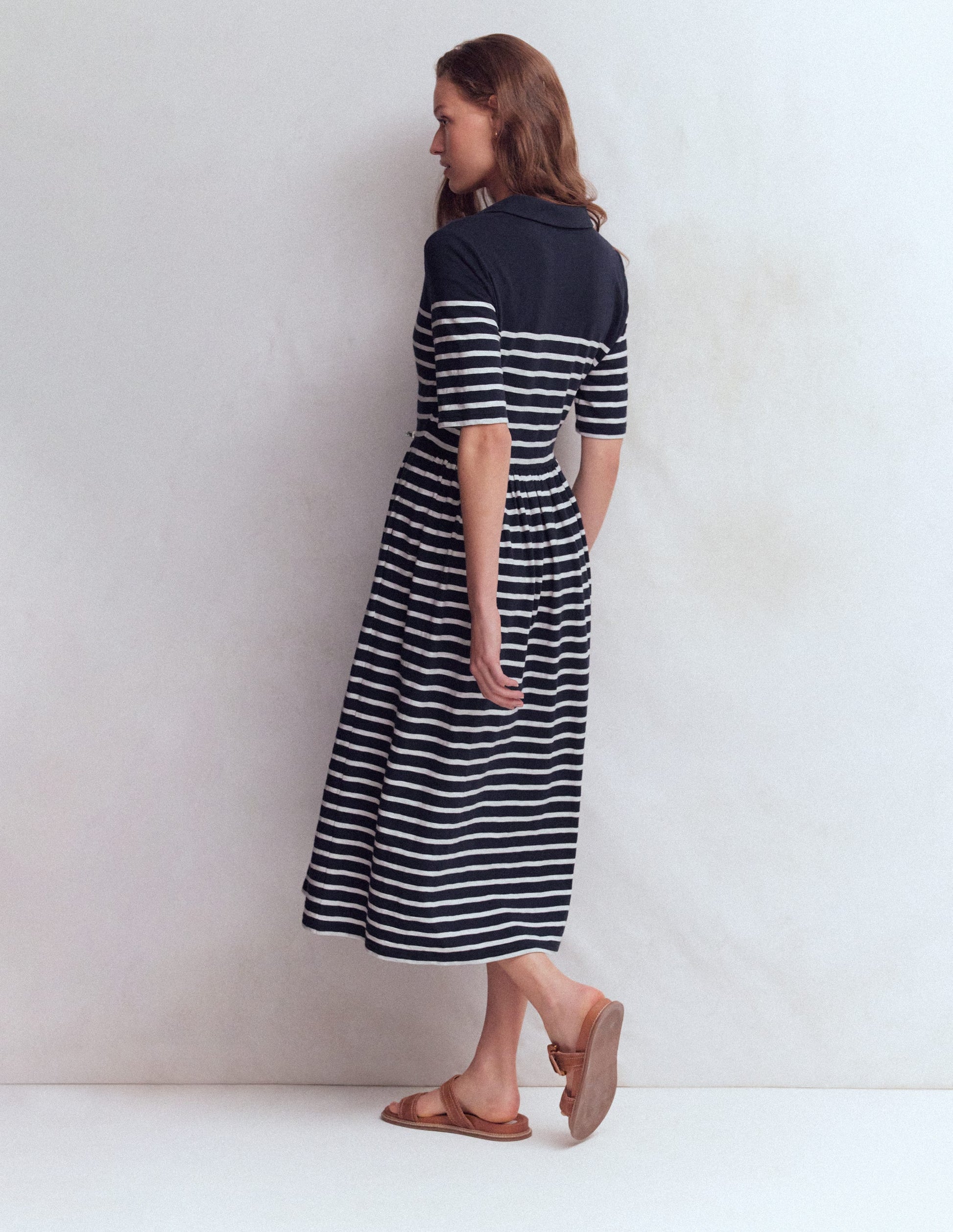 Robe à col Aria en jersey-Bleu marine, rayé ivoire-3