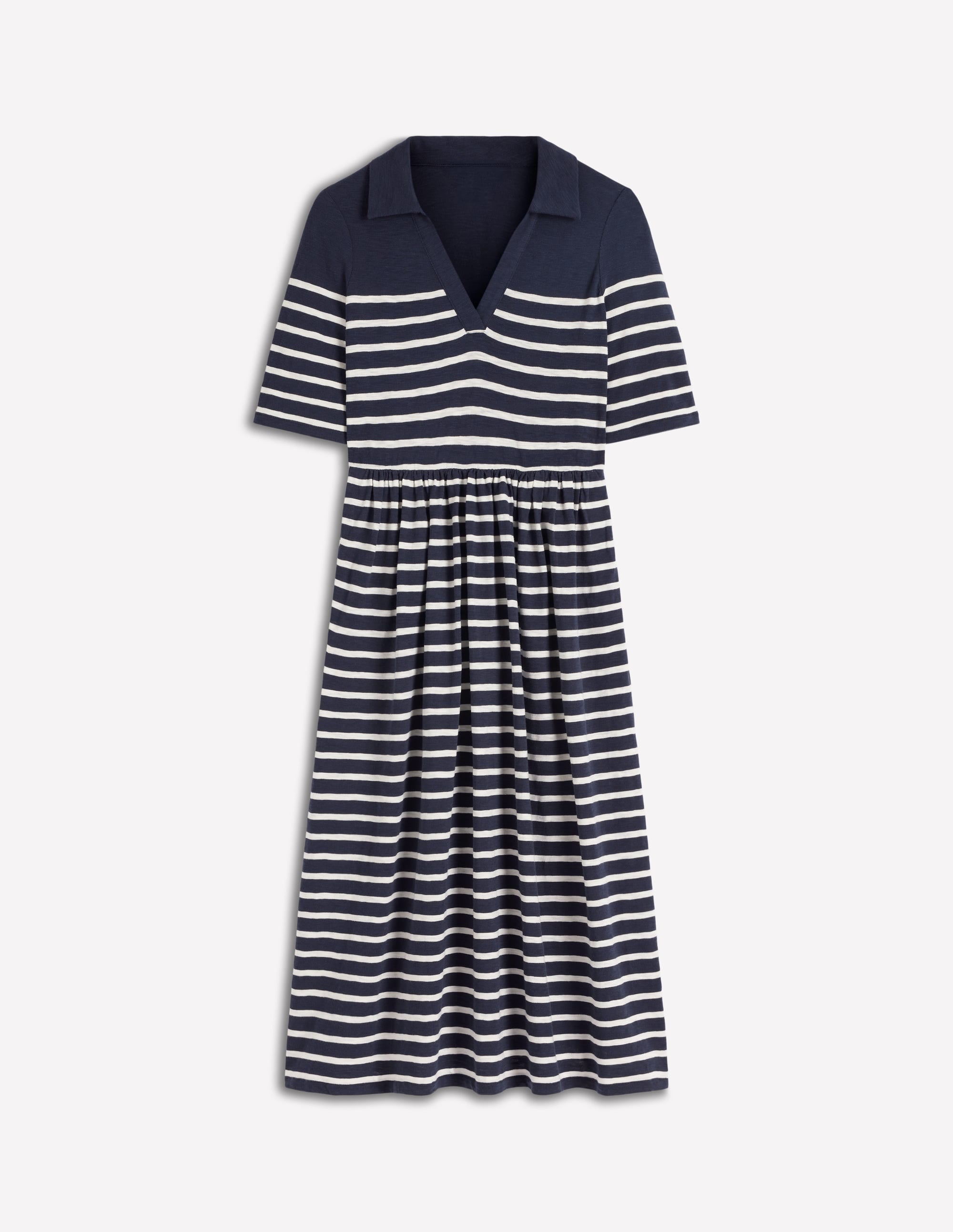 Aria Jerseykleid mit Kragen-Marineblau, Naturweiß Gestreift - Image 6