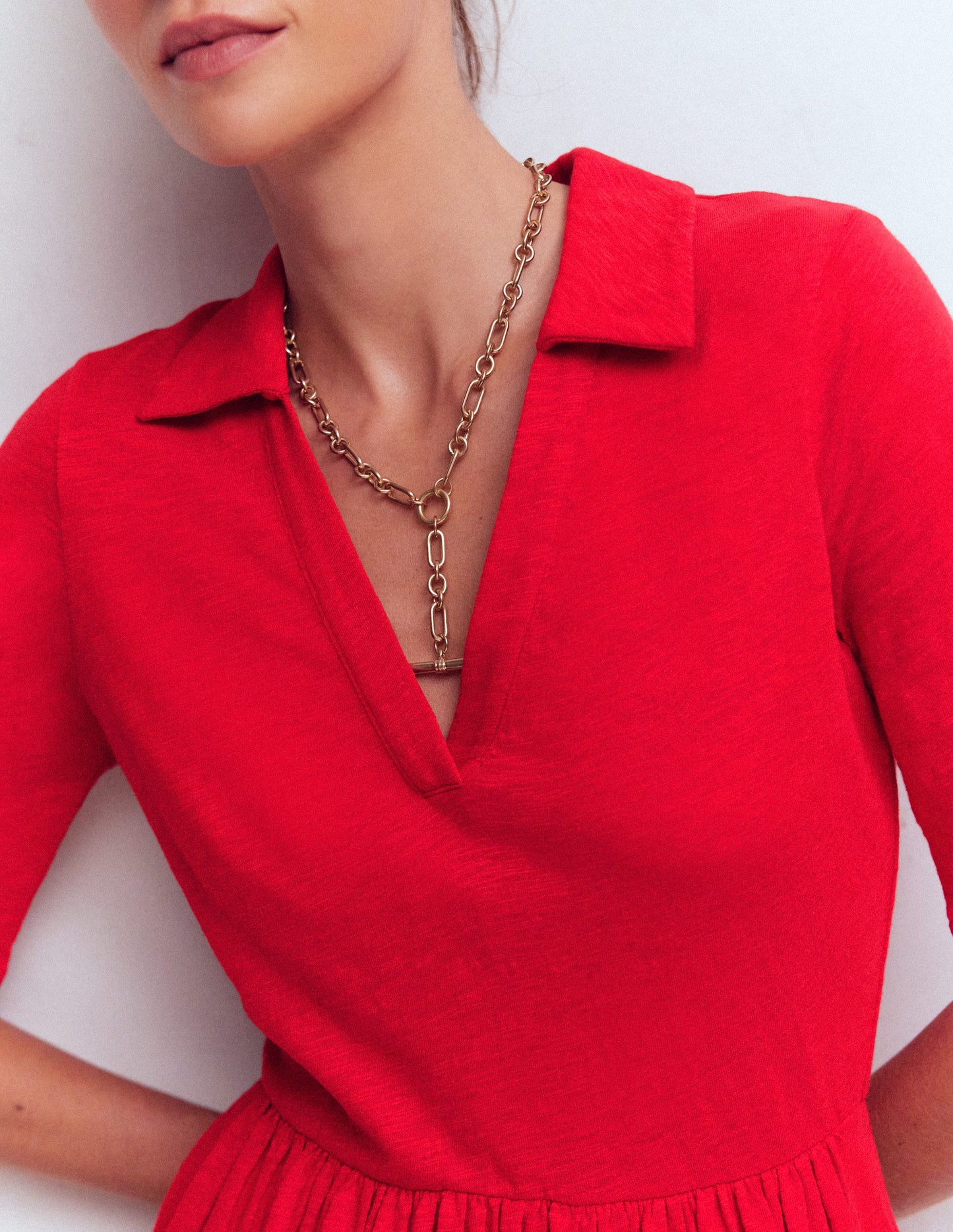 Aria Jerseykleid mit Kragen-Merida-Rot