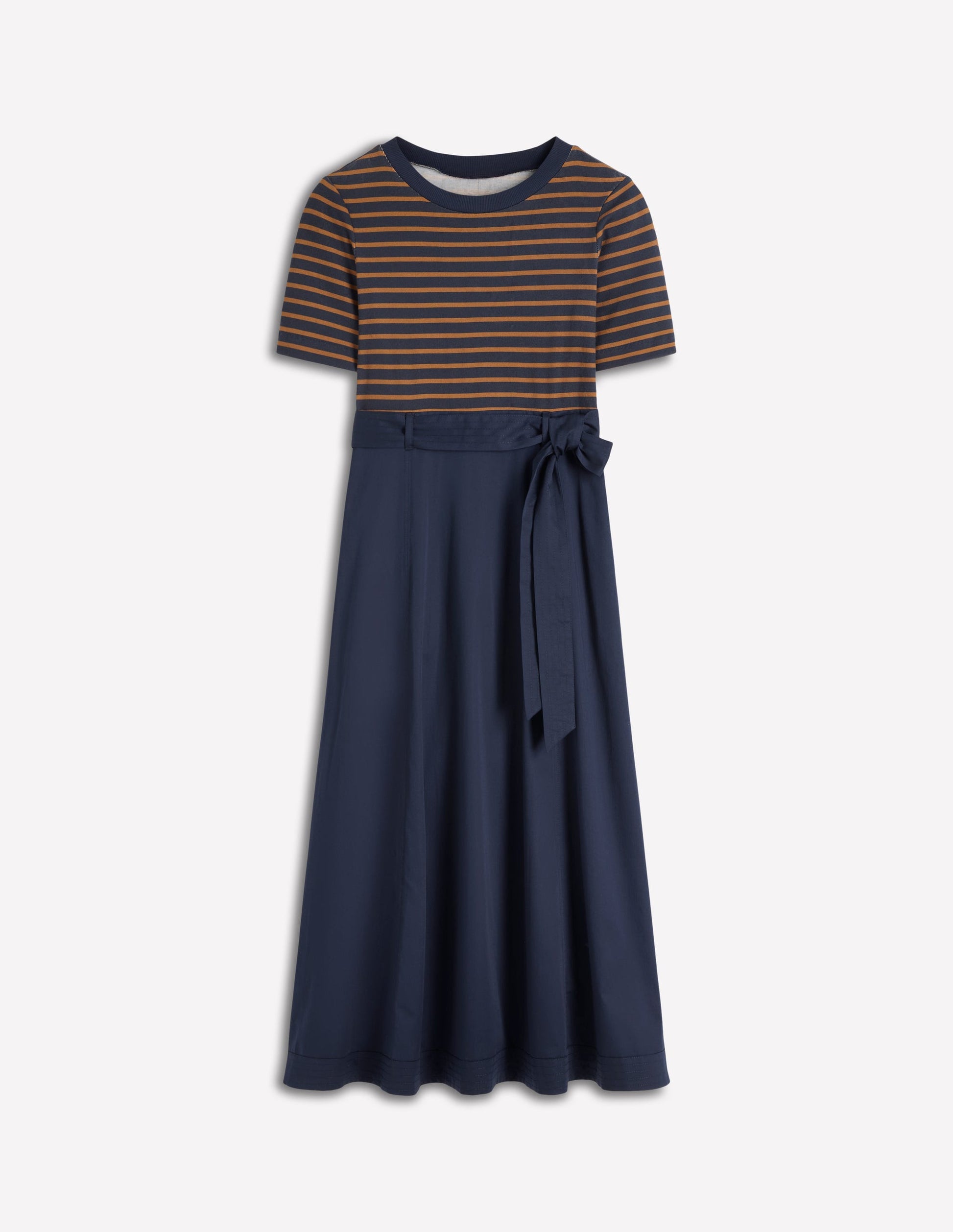 Robe à col rond en mélange de tissus-Rayé bleu marine et pain d’épices-5
