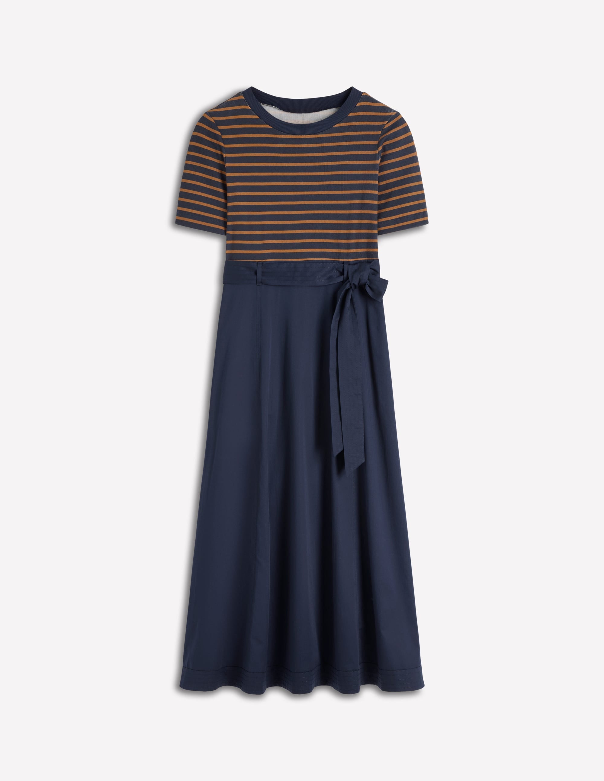 Kleid aus Materialmix mit Rundhalsausschnitt-Marineblau und Lebkuchen Streifen - Image 5