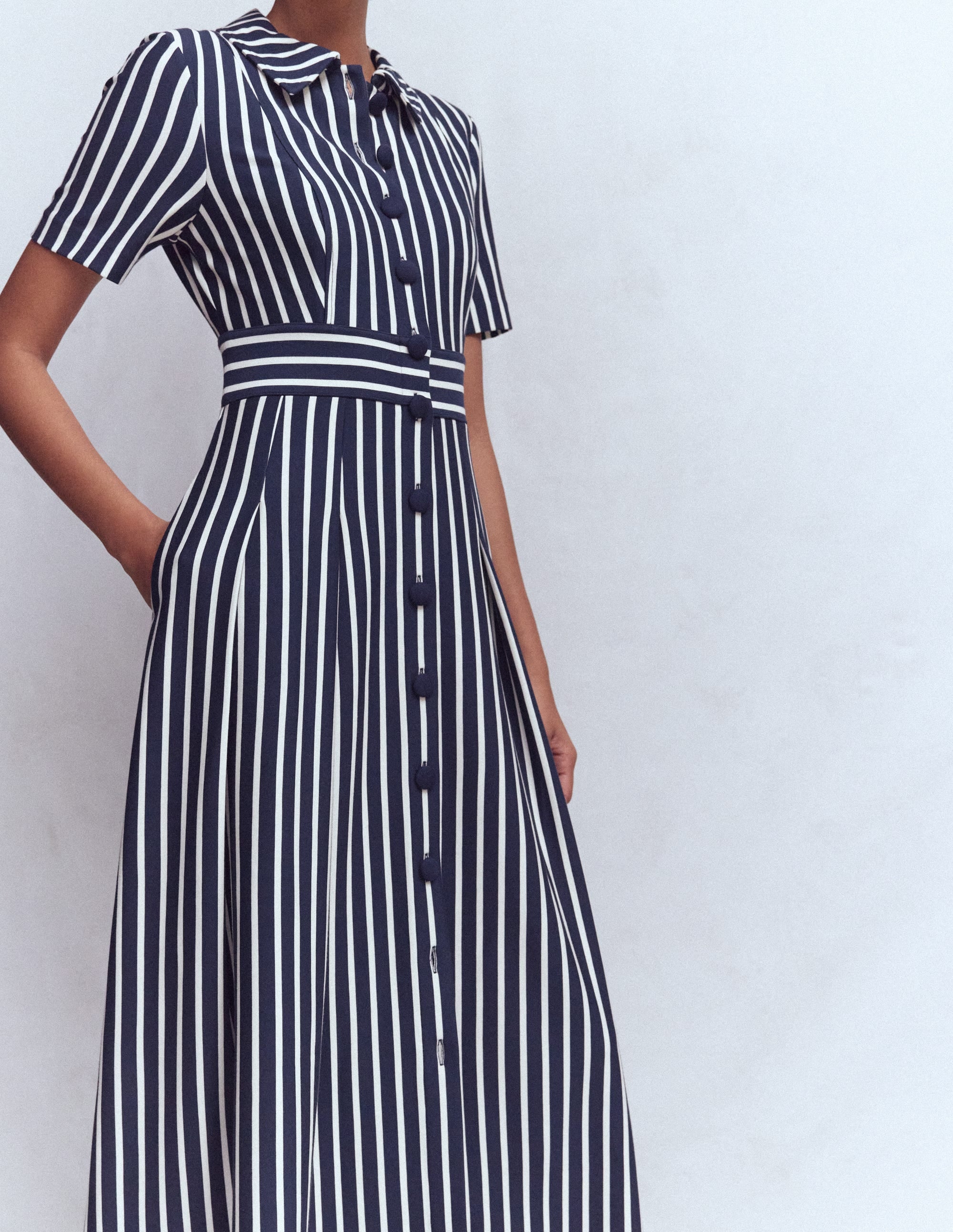 Bridget Ponte-Hemdblusenkleid-Marineblau und Naturweiß Gestreift - Image 2