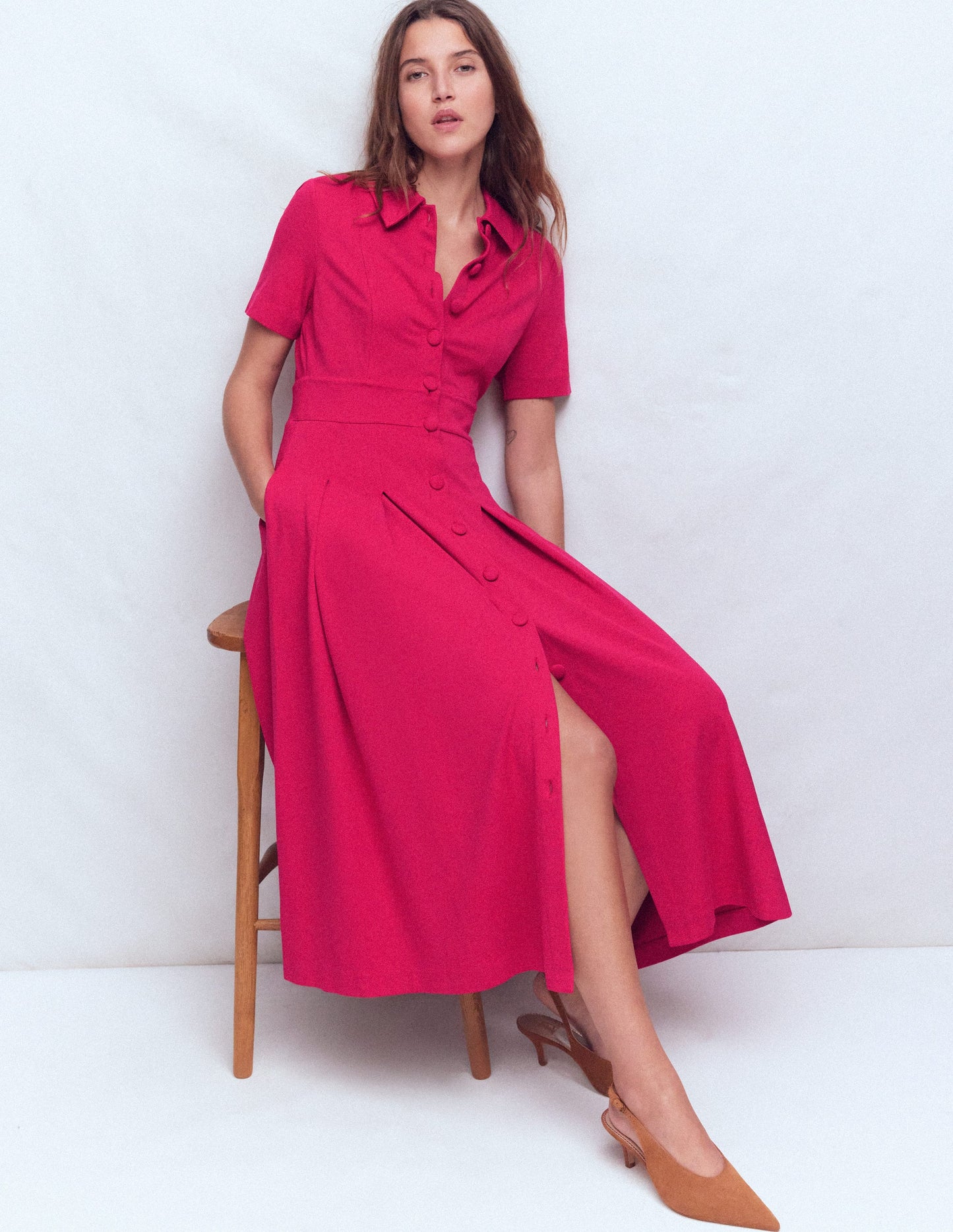 Bridget Ponte Shirt Dress-Pomegranate