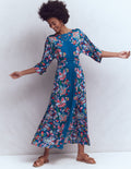 Imelda Jersey-Kimonokleid-Blau, Botanisch Kaskadenartig