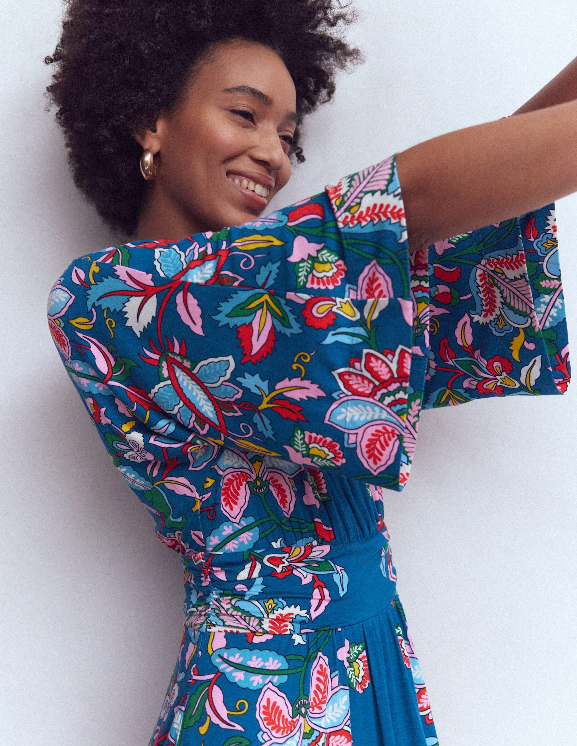 Imelda Jersey-Kimonokleid-Blau, Botanisch Kaskadenartig-2