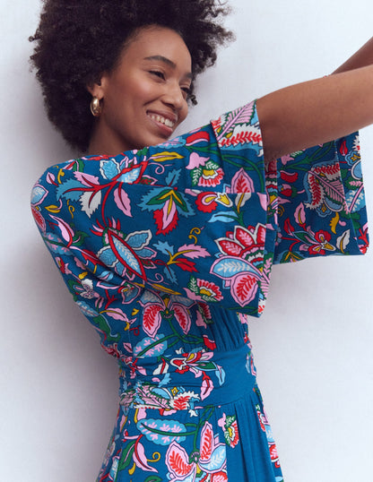 Imelda Jersey-Kimonokleid-Blau, Botanisch Kaskadenartig-2