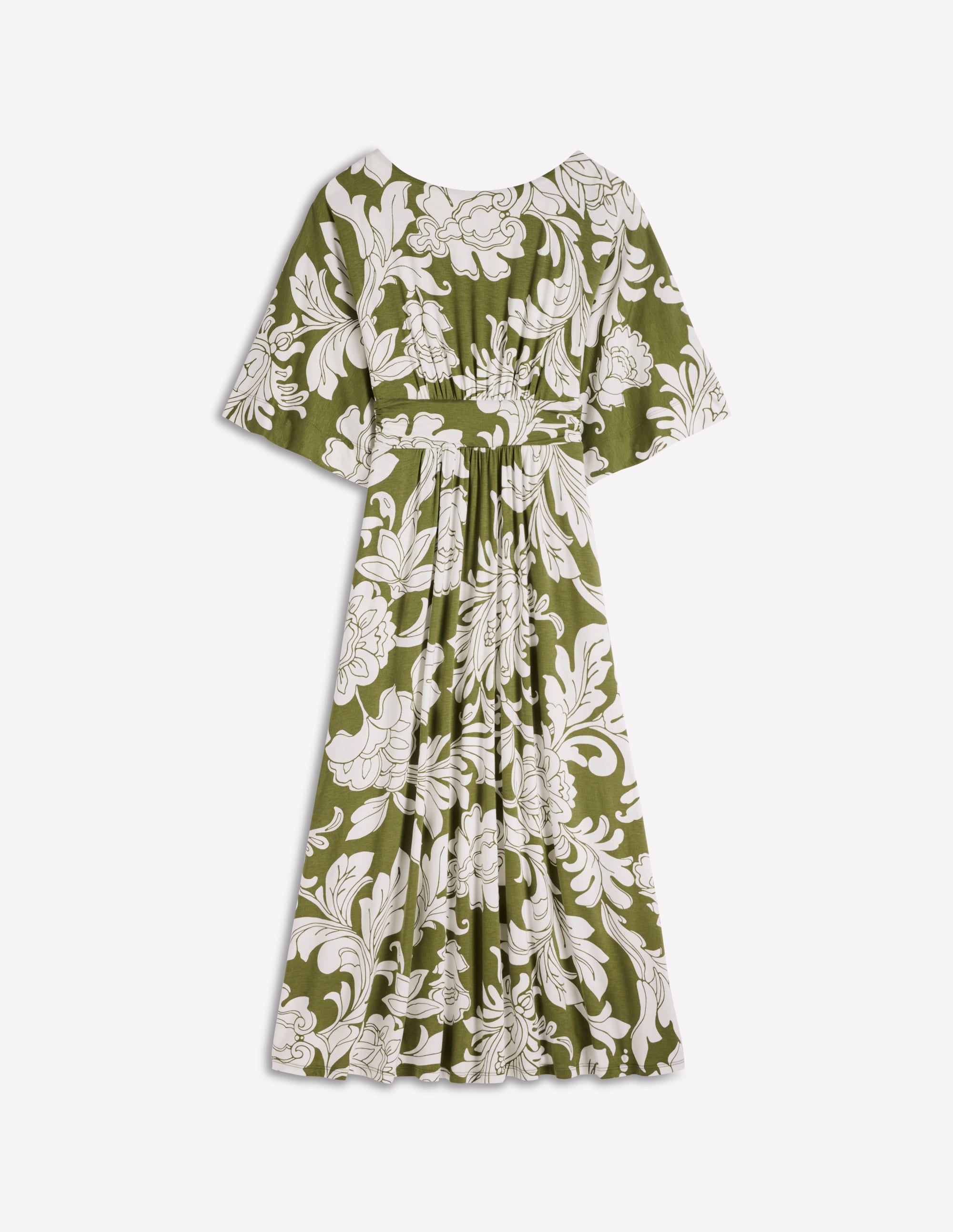Imelda Kimono Jersey Dress - Olive, Botanical Flourish Mono | Boden EU