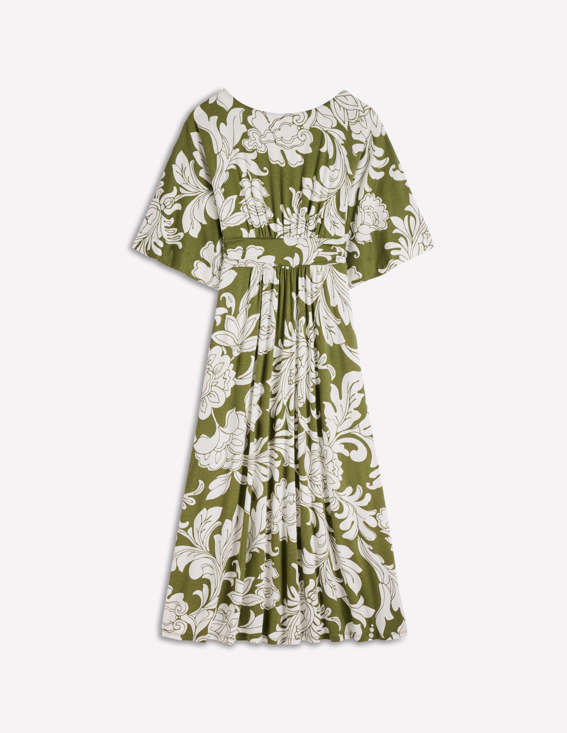 Robe kimono Imelda en jersey-Olive, motif Botanical Flourish Mono-7