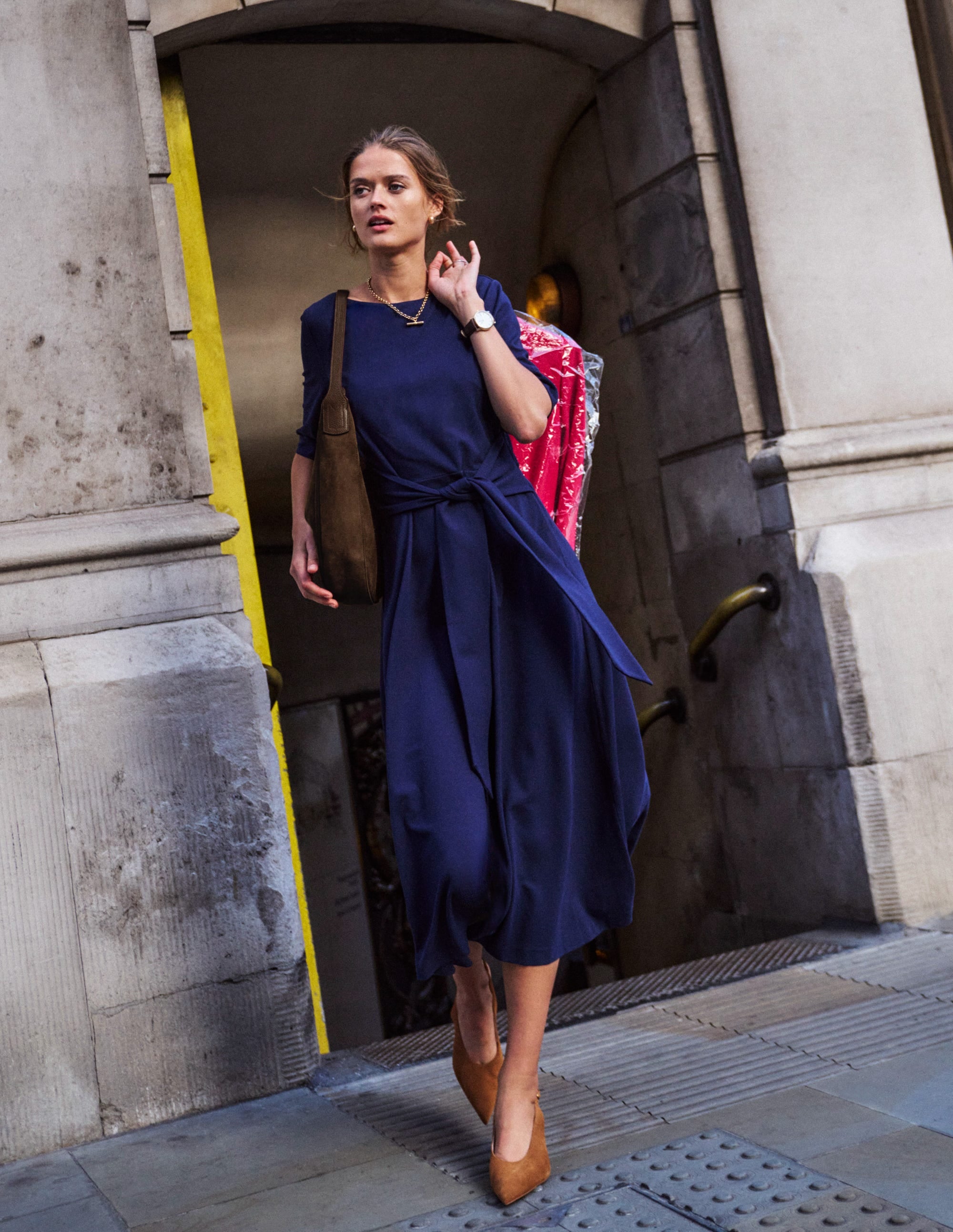 Mathilde Ponte-Kleid mit Bindegürtel-Marineblau - Image 6