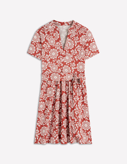 Daisy Ausgestelltes Jerseykleid-Kastanienbraun, Blüten-5