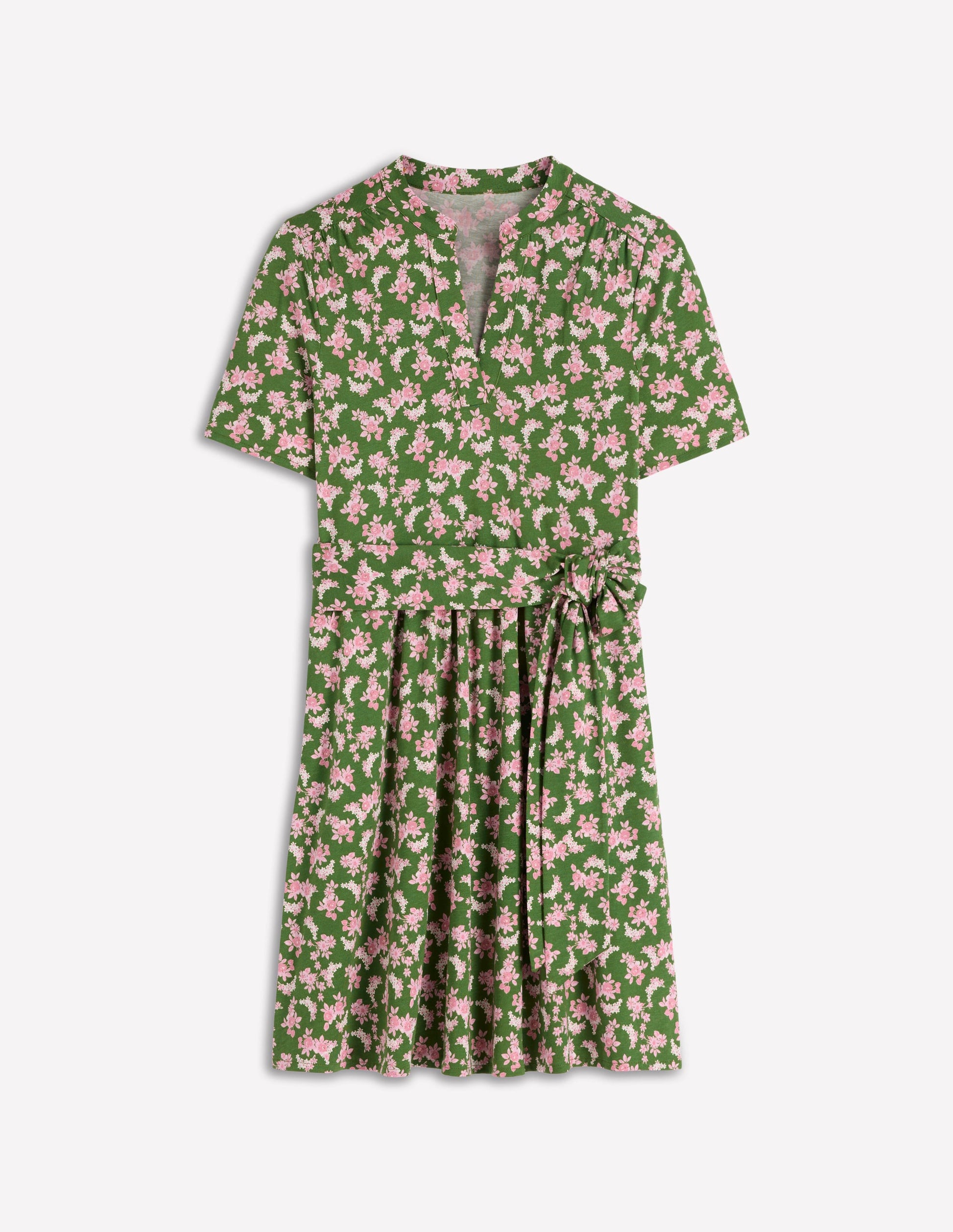 Robe Daisy virevoltante en jersey-Vert promenade, motif Dainty Blooms-6