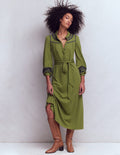 Besticktes Hemdblusenkleid aus Jersey-Olive