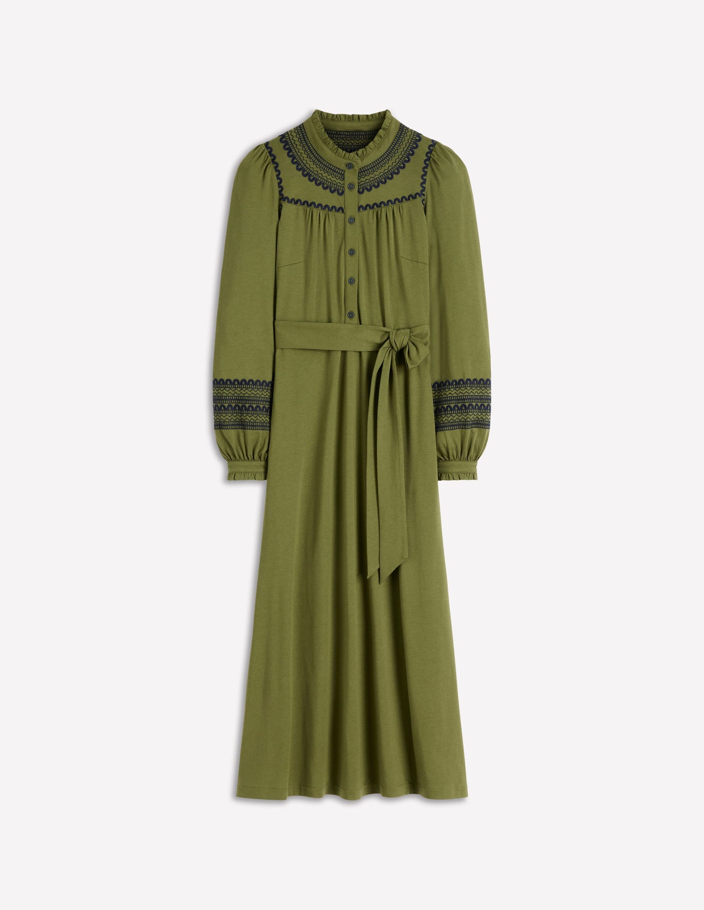 Midi-Hemdblusenkleid aus Jersey mit Rüschen-Olive