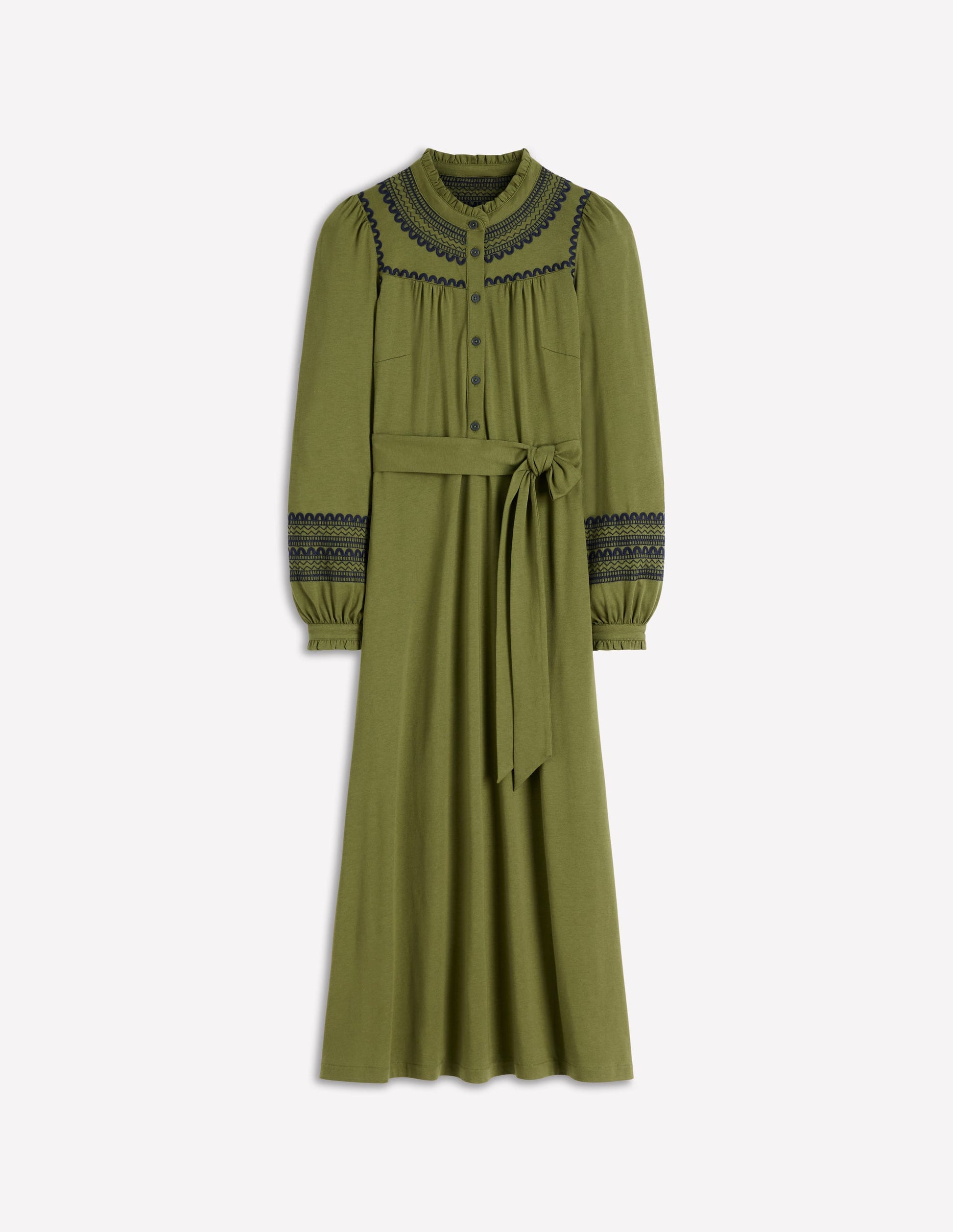 Midi-Hemdblusenkleid aus Jersey mit Rüschen-Olive-6