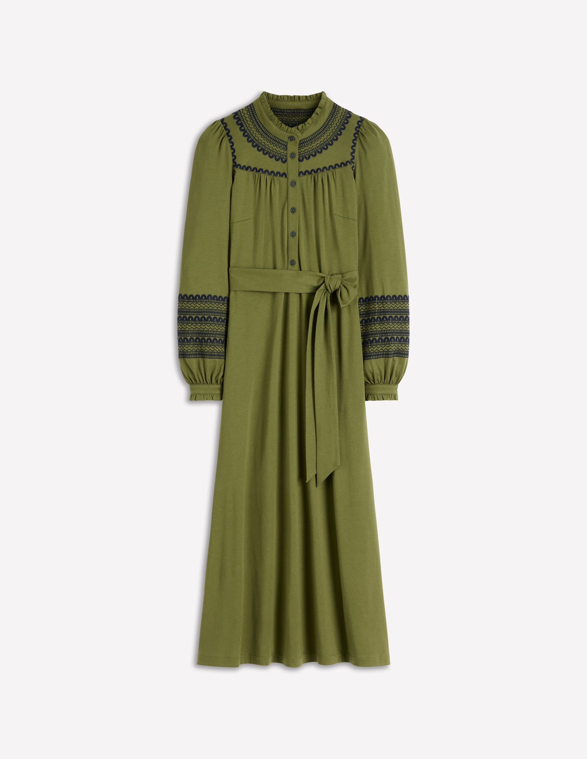Besticktes Hemdblusenkleid aus Jersey-Olive - Image 6