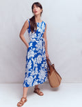 Robe midi Tamsin en jersey-Bleu, motif Botanical Flourish Mono
