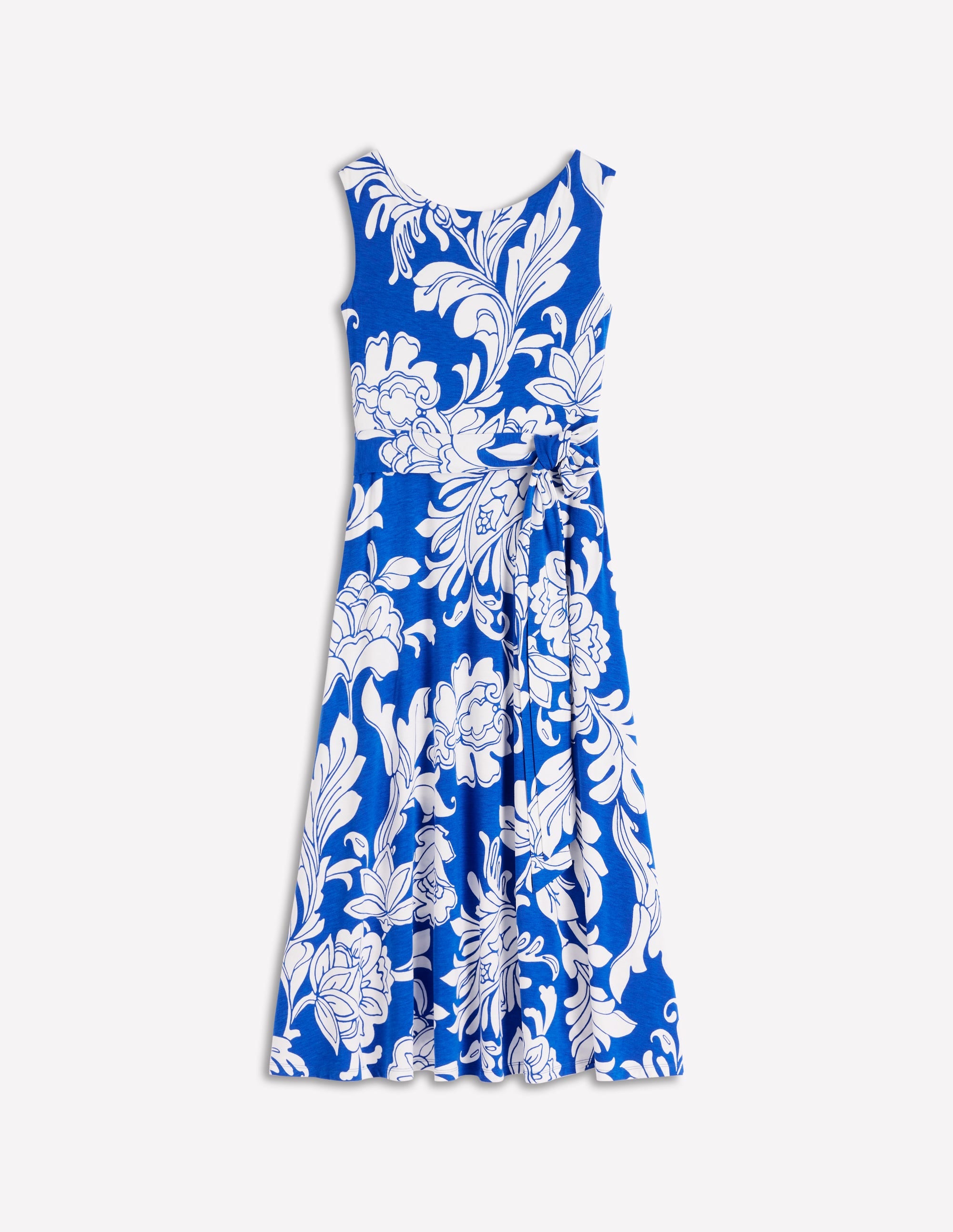 Tamsin Jersey-Midikleid-Blau, Botanisches Muster Monochrom - Image 5