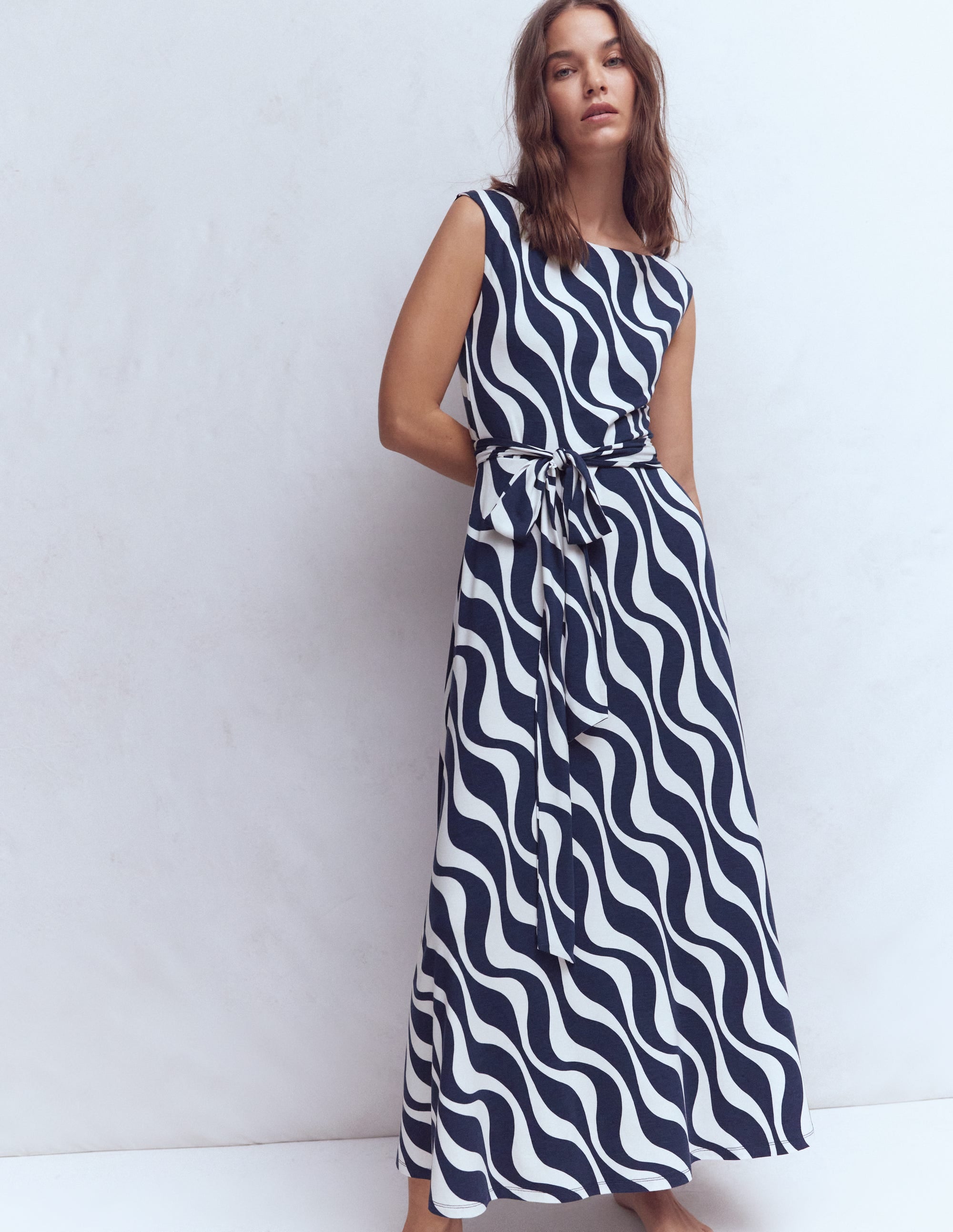 Tamsin Jersey-Midikleid-Französisches Marineblau, Rhythmische Welle - Image 4