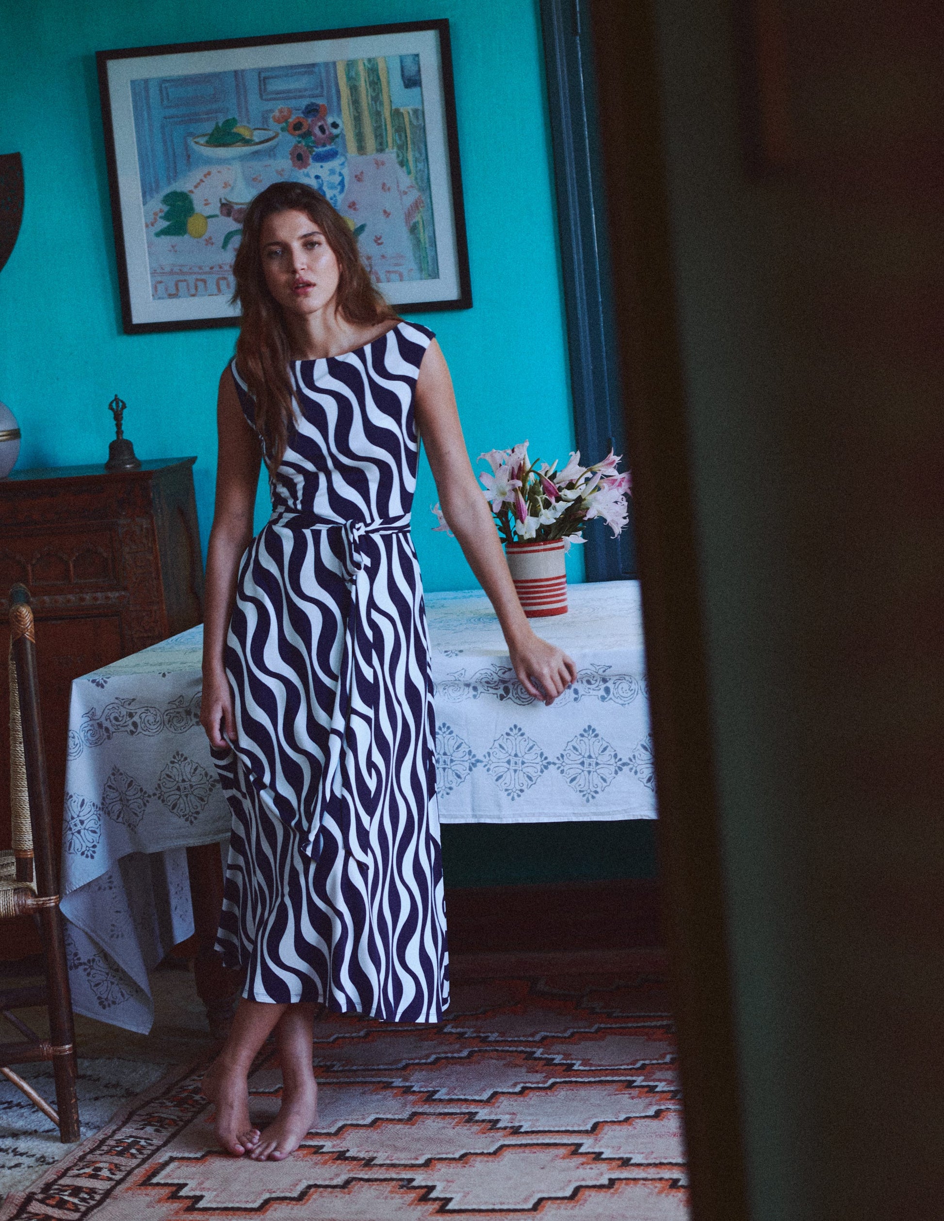 Tamsin Jersey-Midikleid-Französisches Marineblau, Rhythmische Welle-1