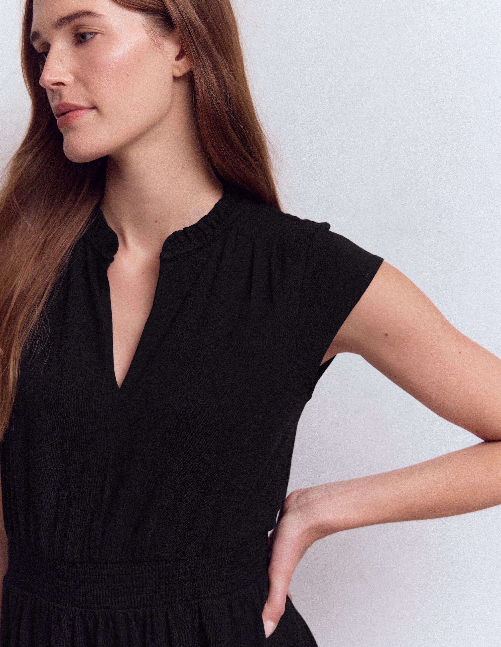 Robe midi Alba à smocks en jersey-Noir - Image 2