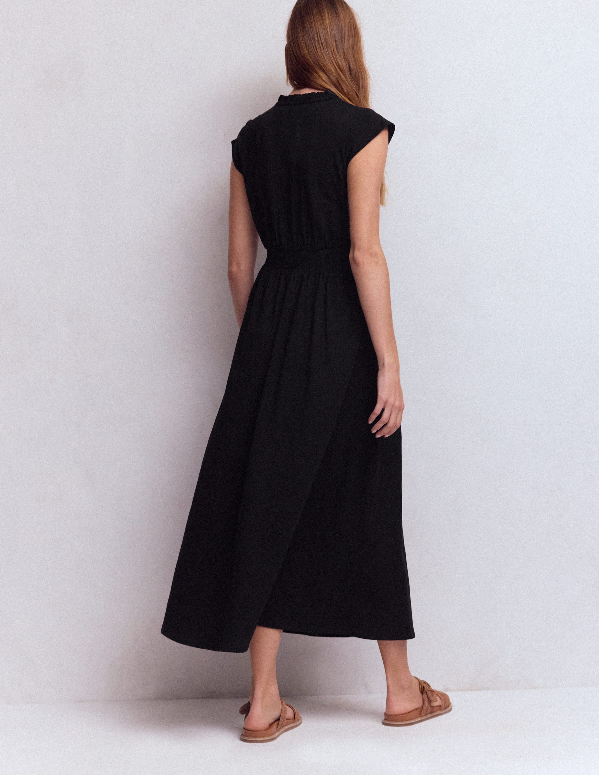 Robe midi Alba à smocks en jersey-Noir - Image 3