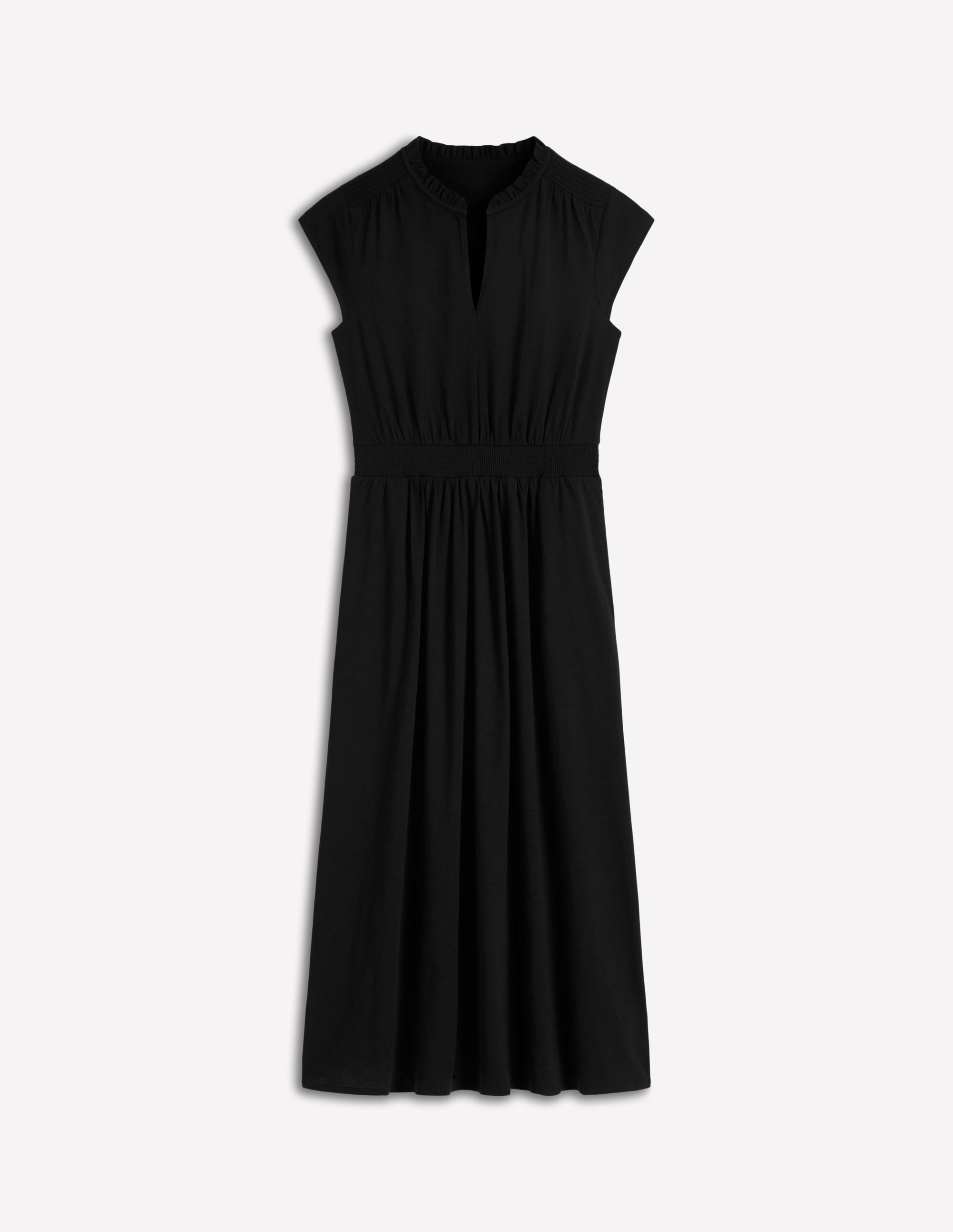 Robe midi Alba à smocks en jersey-Noir - Image 5