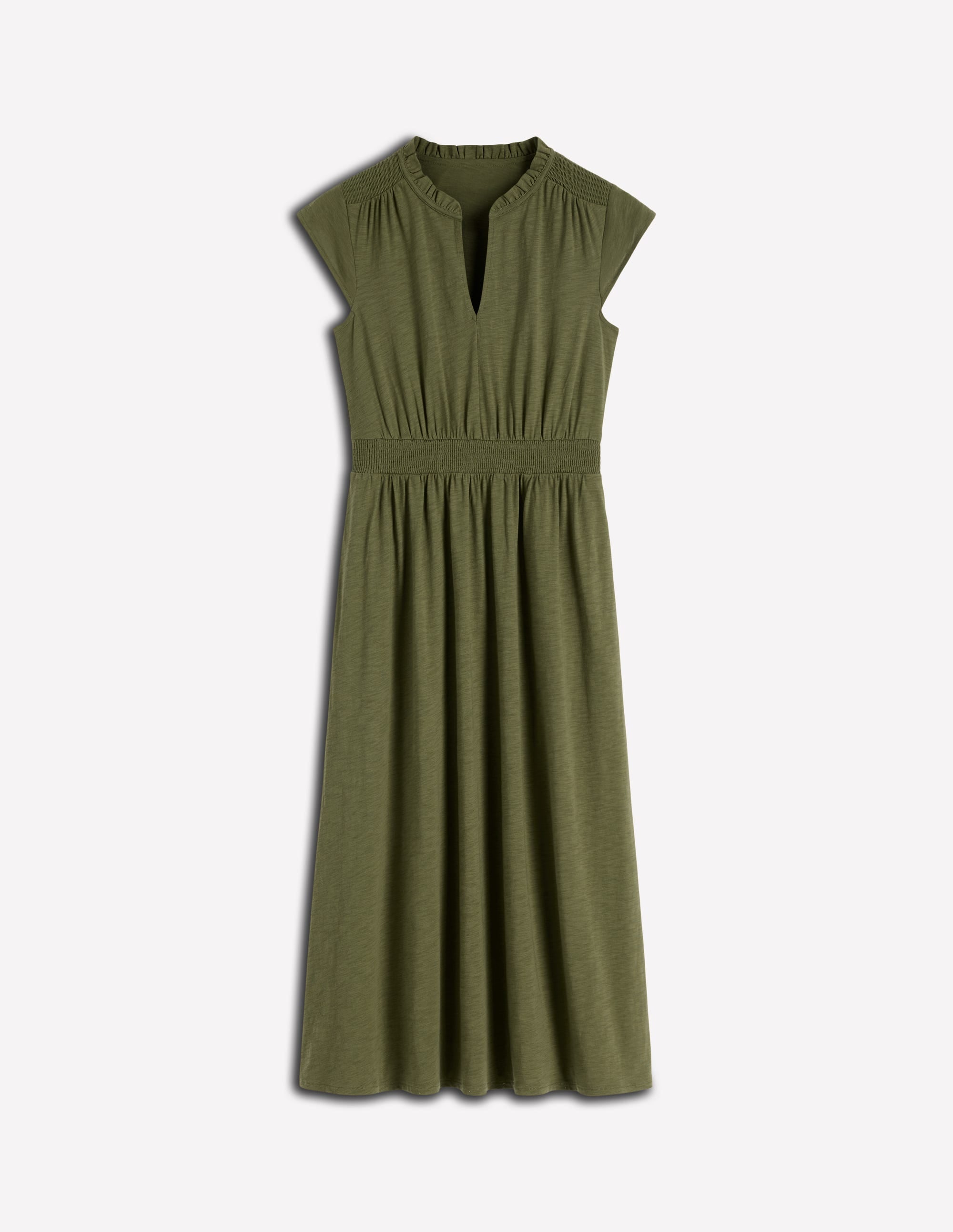 Robe midi Alba à smocks en jersey-Olive - Image 6
