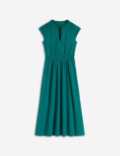 Alba Smocked Jersey Midi Dress-Drake Green-5